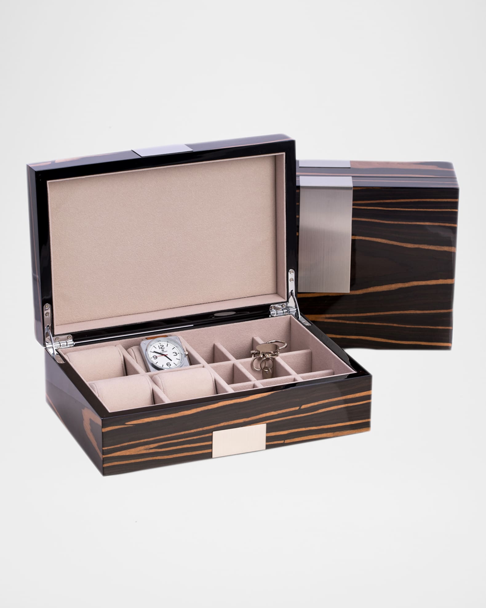 Men's Lacquered Ebony Burl Wood Watch/Cufflink Valet Box 0