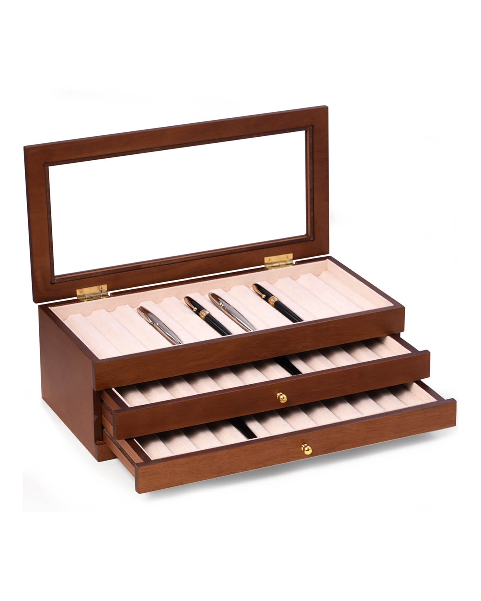 Men's 36-Pen Cherry Wood 3-Level Storage Case 0