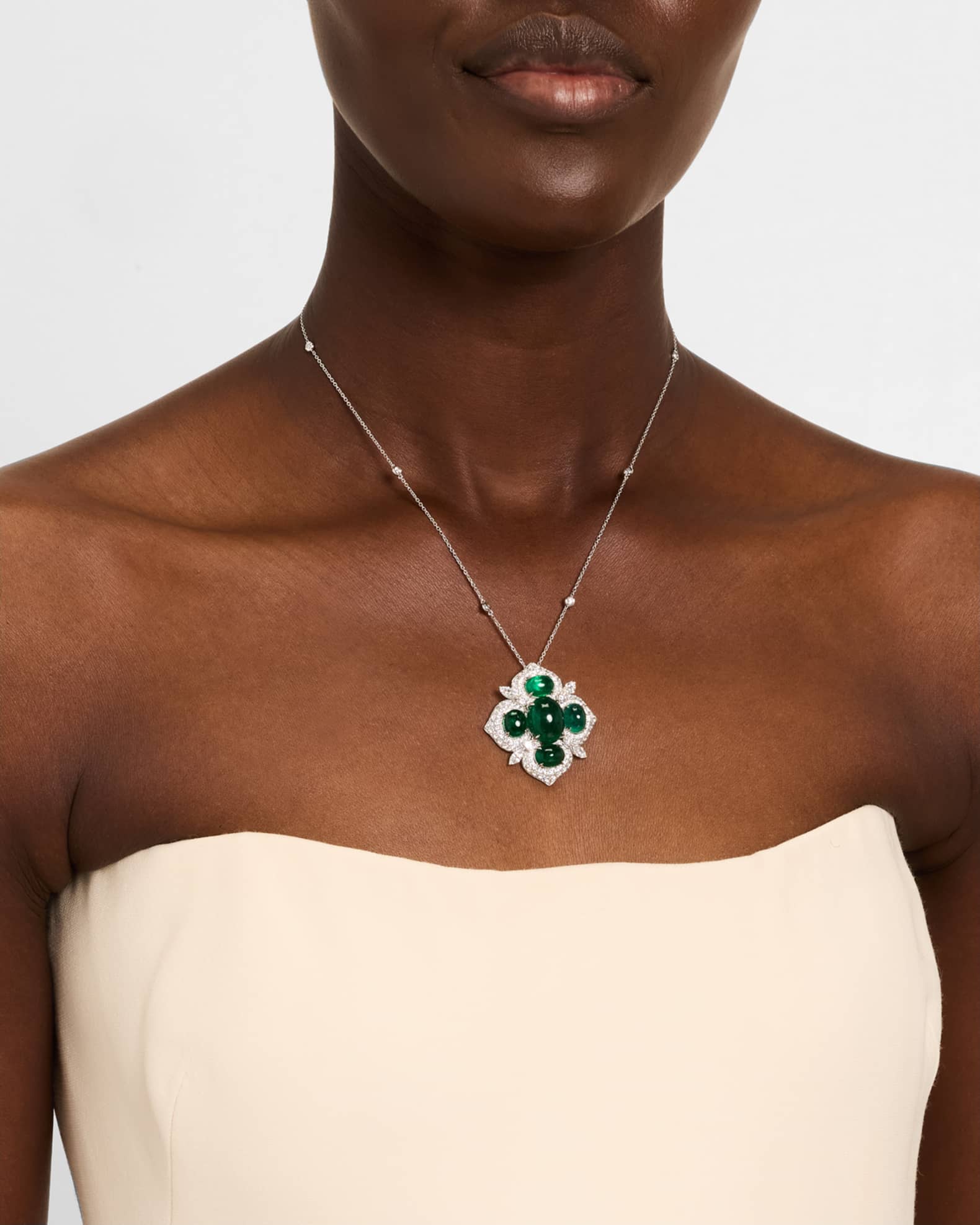 18K White Gold Emerald and Diamond Pendant 1