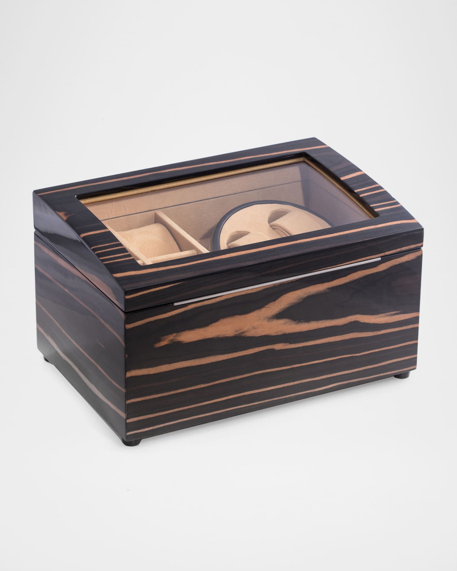 Men's 4-Watch Lacquered Ebony Burl Wood Storage Case 1
