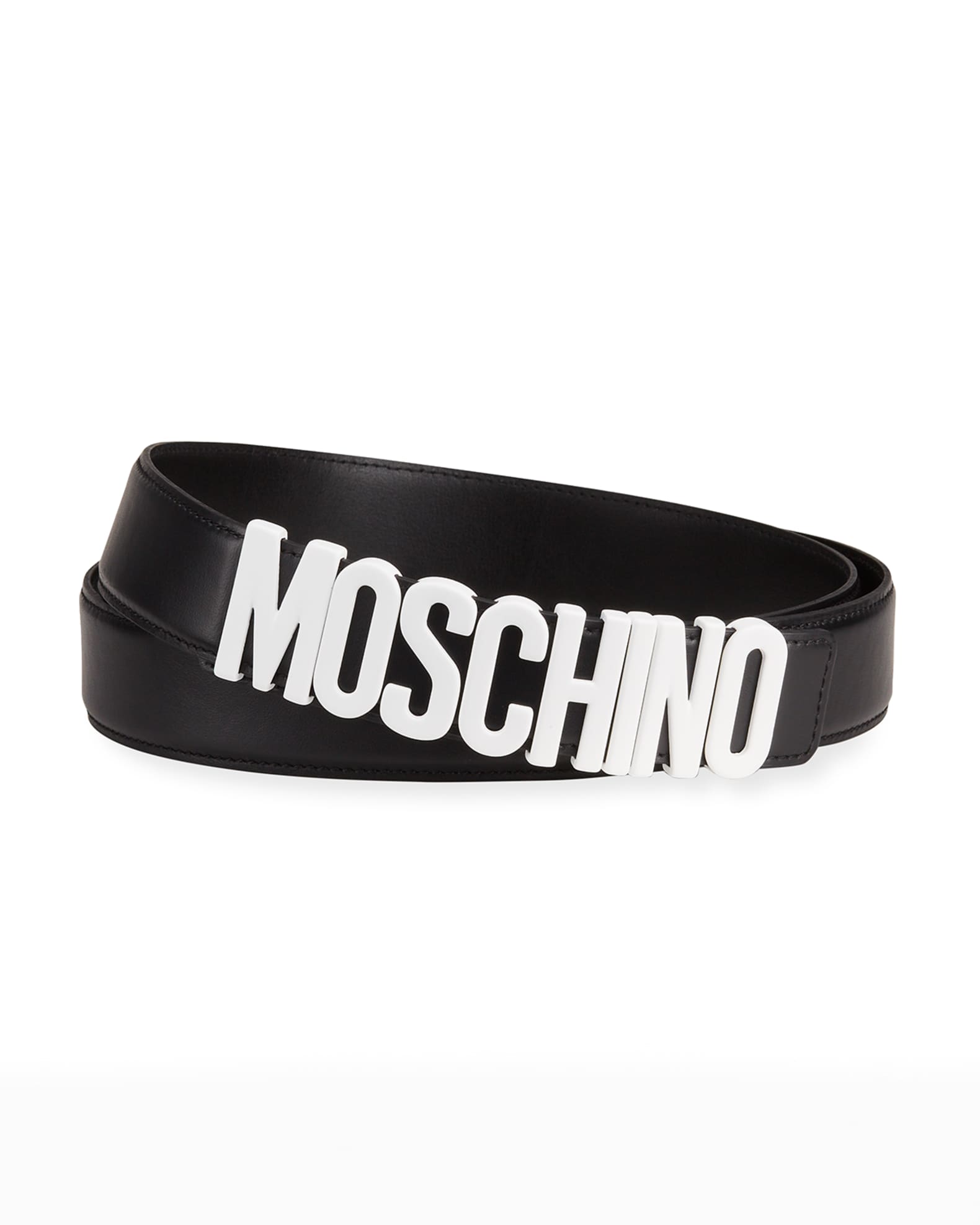 Moschino Men's Logo-Buckle Leather Belt | Neiman Marcus
