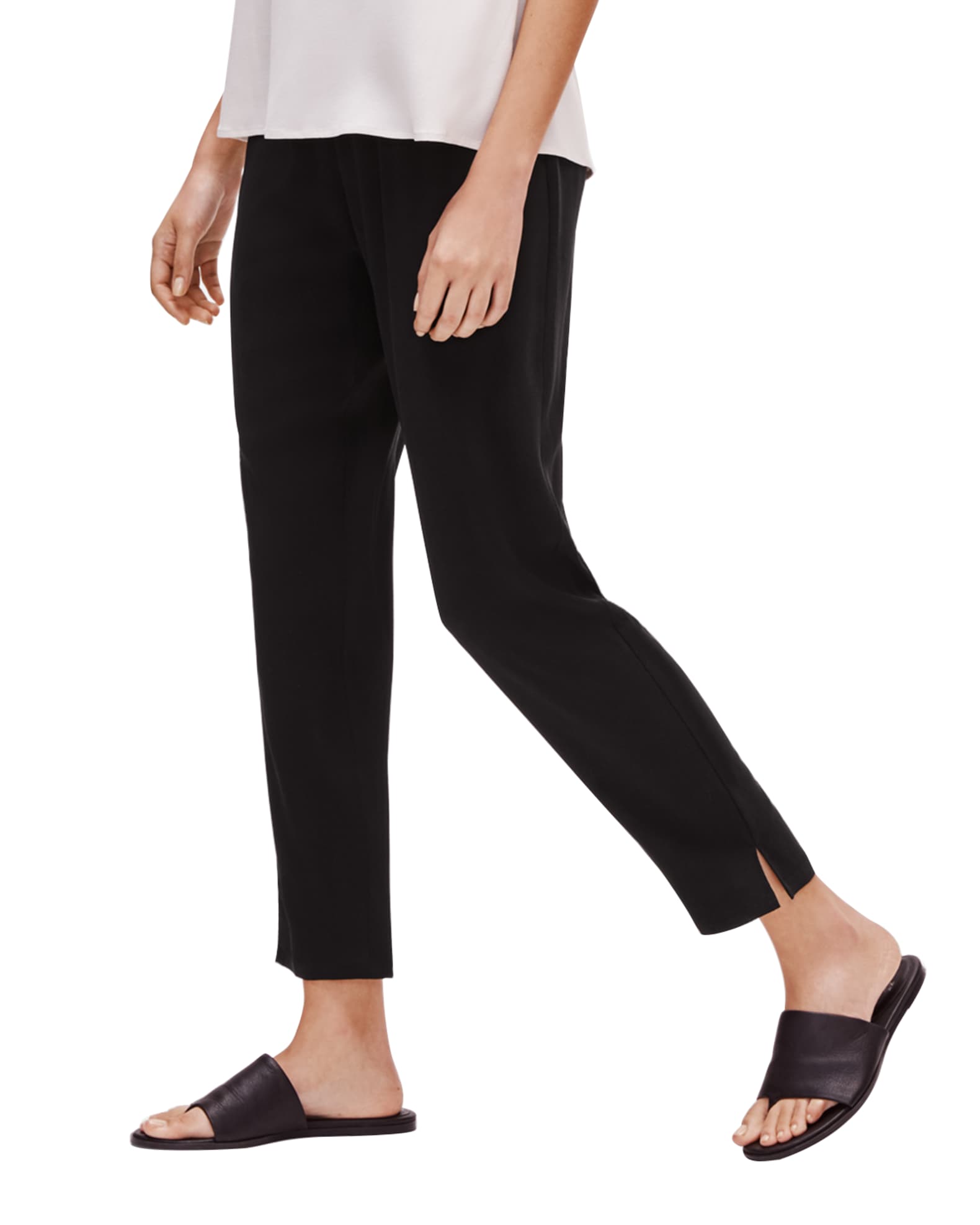 Eileen Fisher Tapered Silk Pants with Side Slits | Neiman Marcus