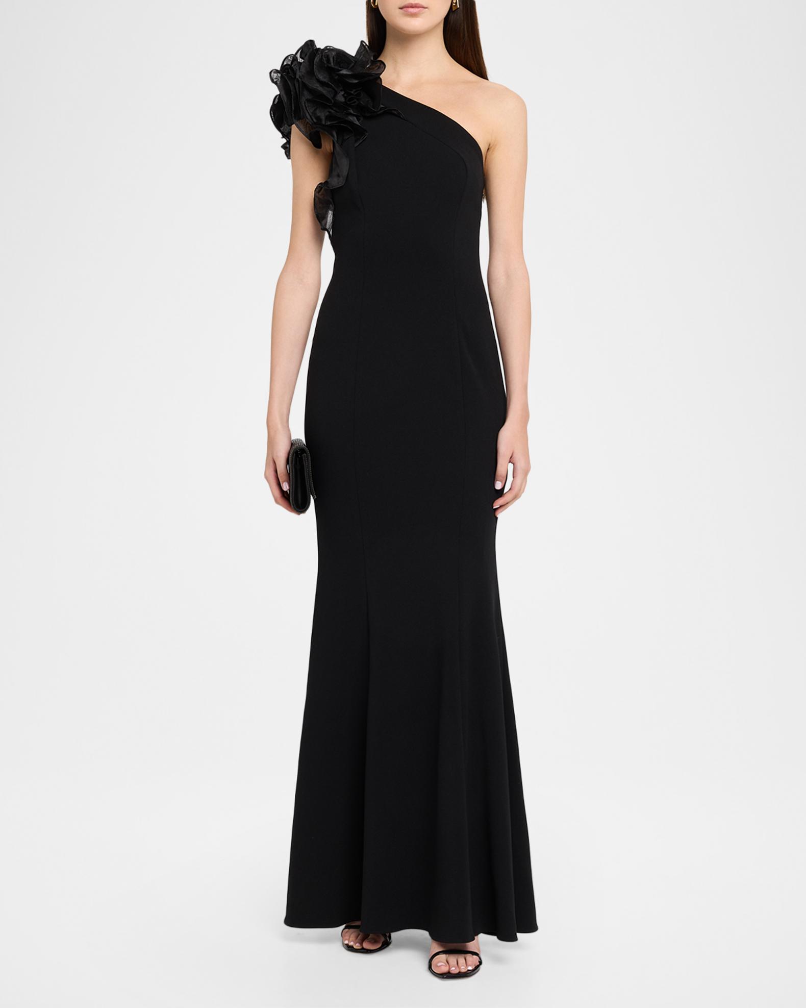Aidan Mattox One-Shoulder Ruffle Column Gown | Neiman Marcus