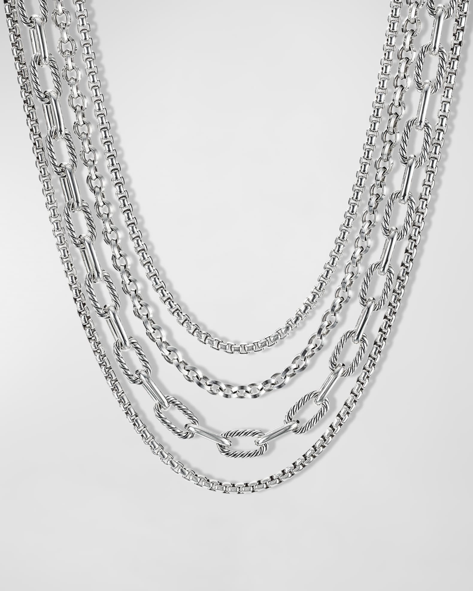 David Yurman 4-Row Silver Mixed Chain Bib Necklace | Neiman Marcus