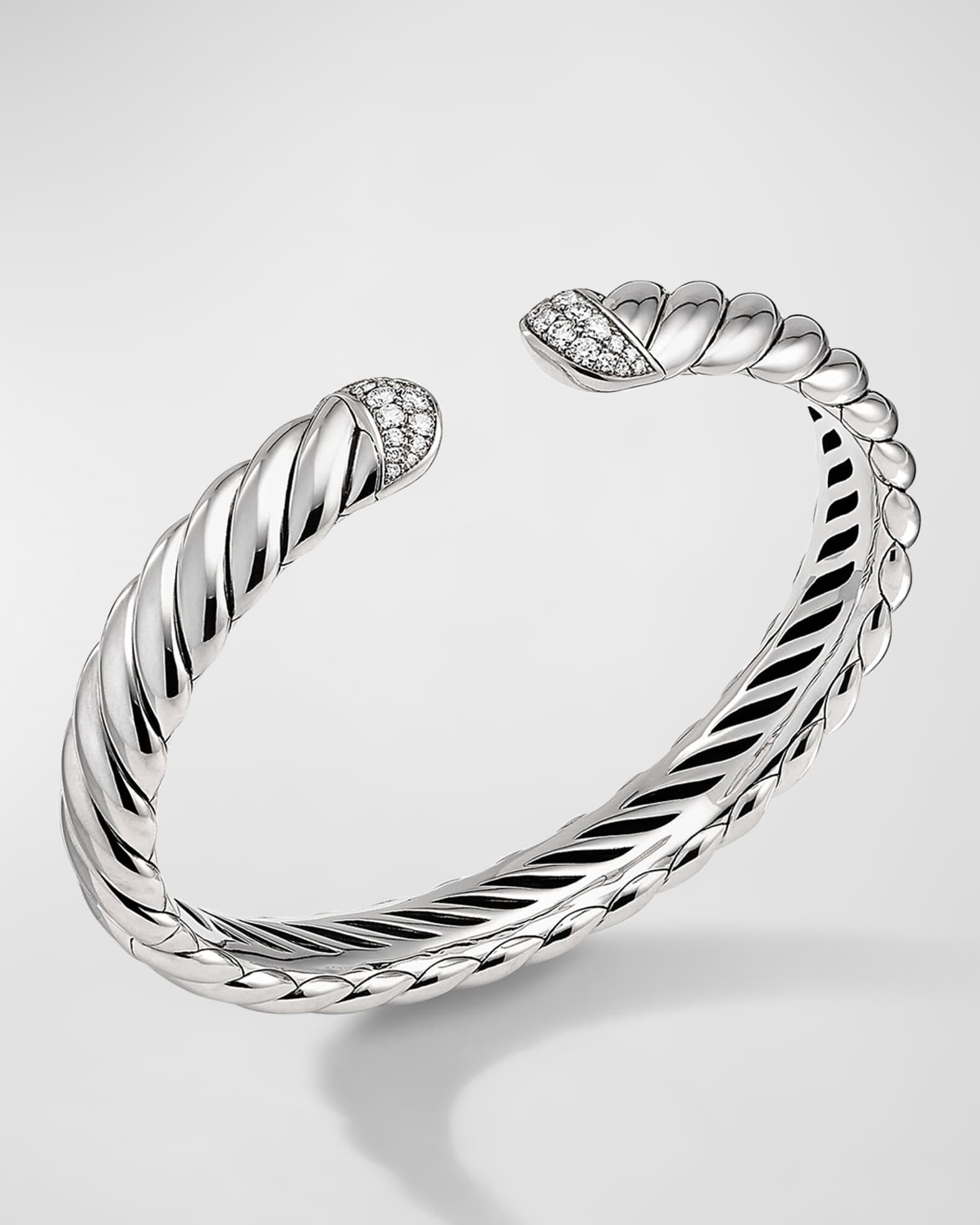 David Yurman Sculpted Cable Cuff Bracelet with Pave Diamonds, 10mm