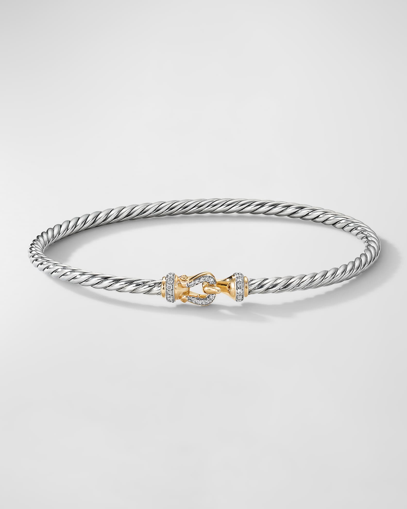 David Yurman 3mm Buckle Helena Bracelet with Diamonds, Silver and Gold ...