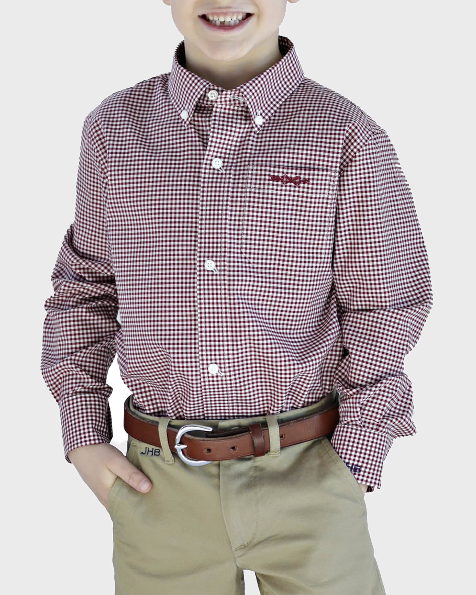 Brown Bowen and Company Gingham Shirt - Monogram Option, Size 4/5-18
