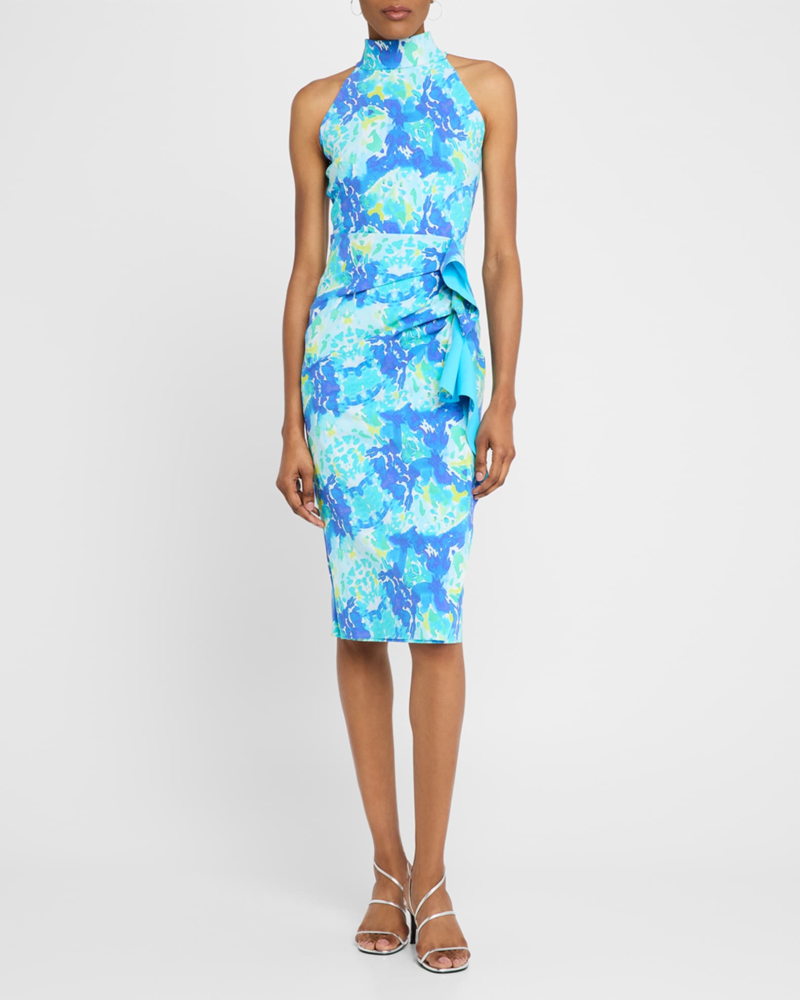 Amenadiel Floral Print Side-Drape Halter Dress 1