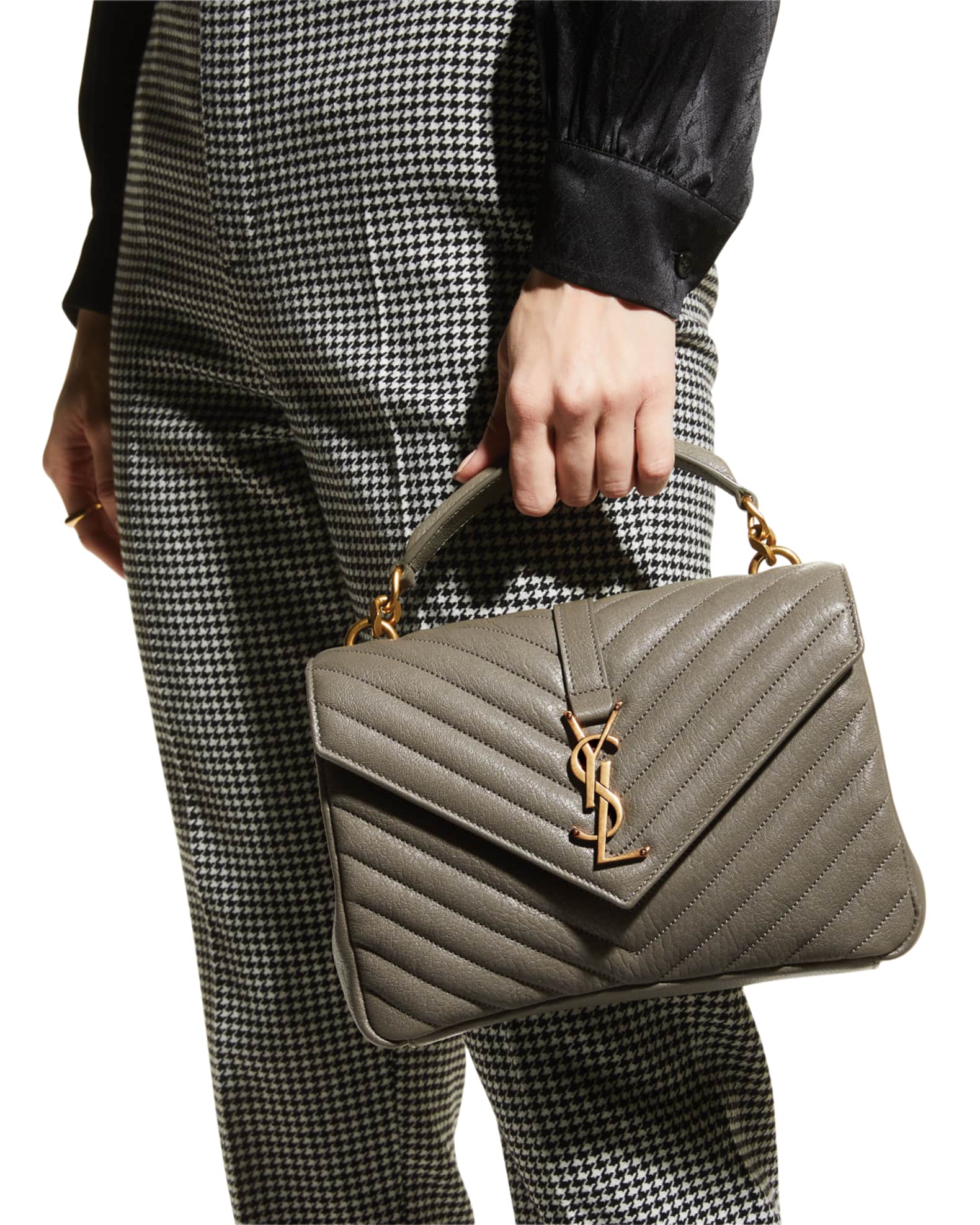 Saint Laurent College Medium YSL Matelasse Lambskin VFlap Crossbody