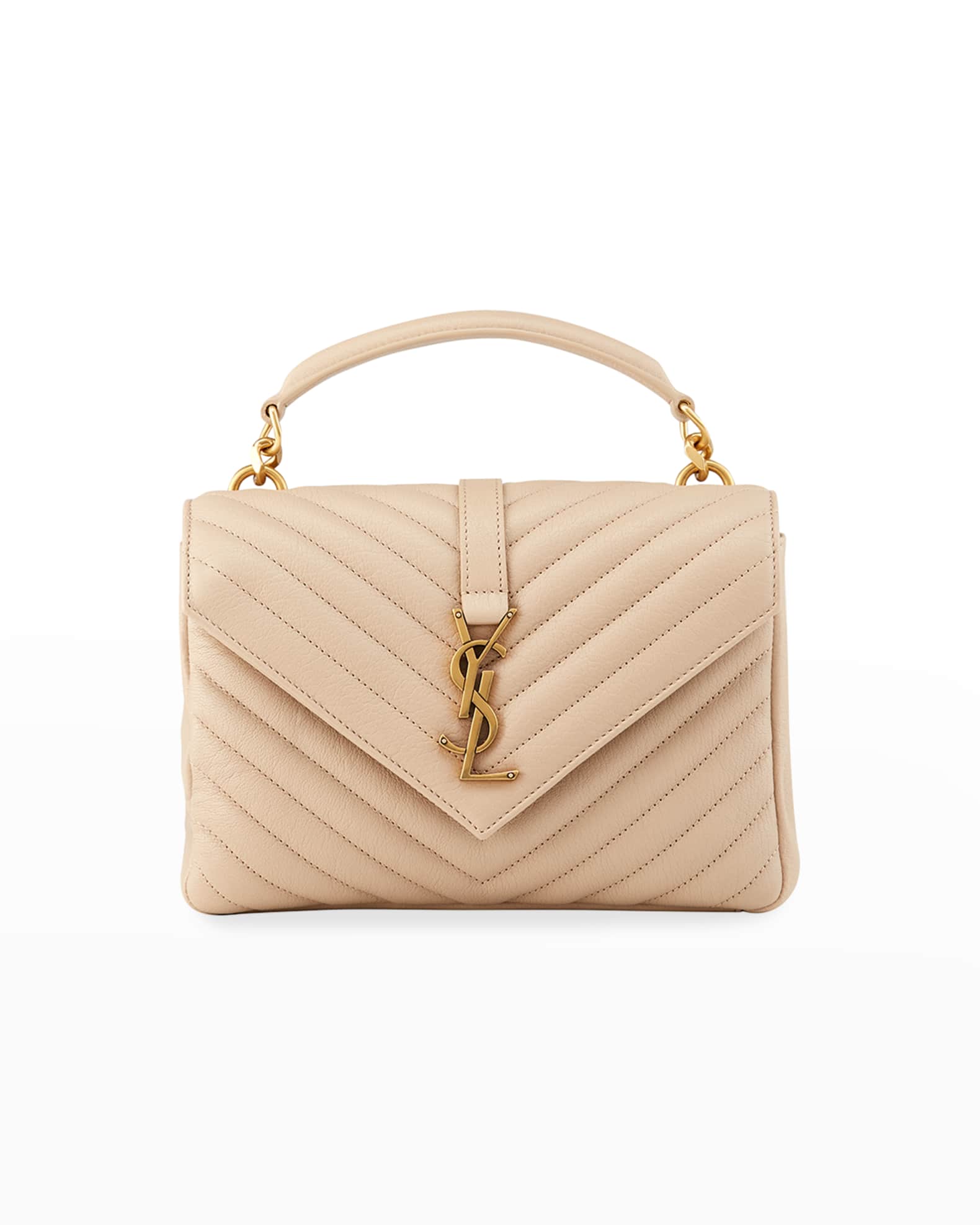 Beige YSL College Medium Quilted Leather Tote