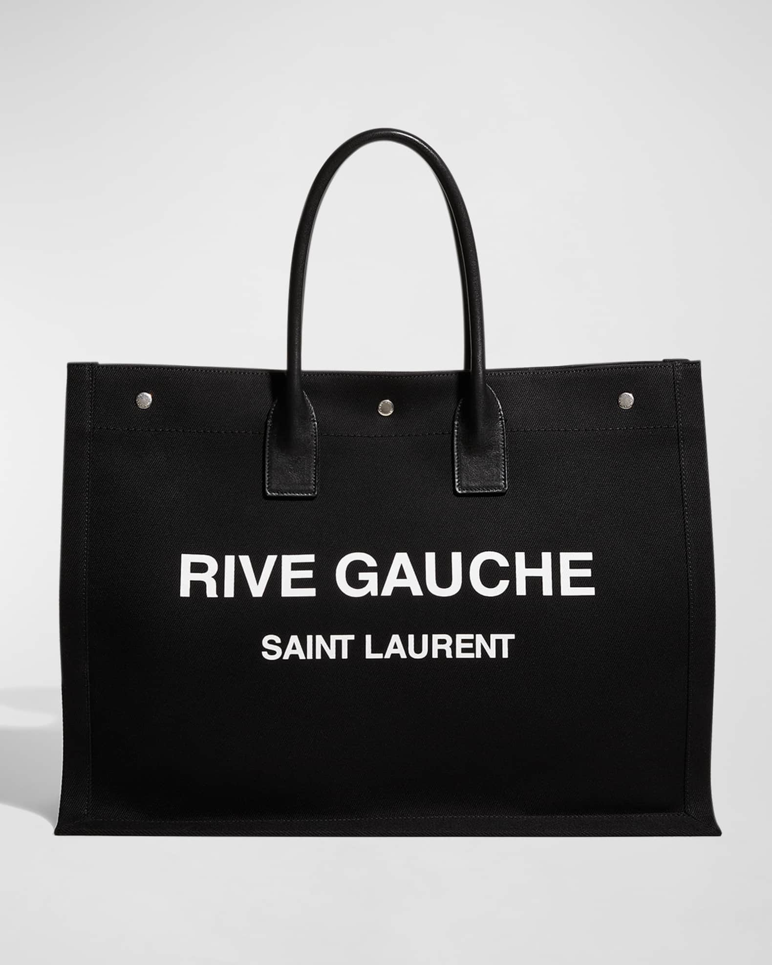 YSL vs Gucci: Black YSL Rive Gauche Tote Bag In Linen And Leather 