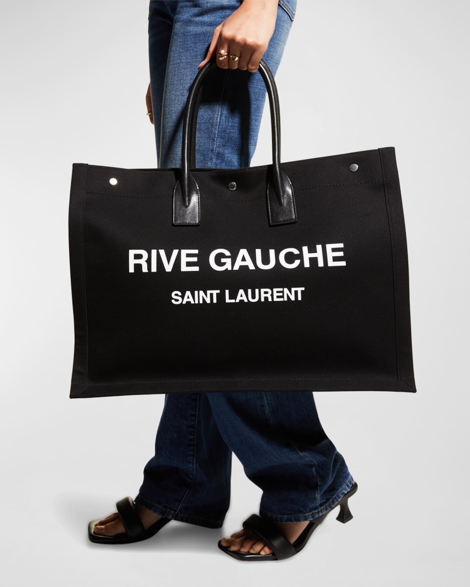 Saint Laurent 'medium Cabas Rive Gauche' Grained Leather Satchel - Metallic  In Blanc Grise