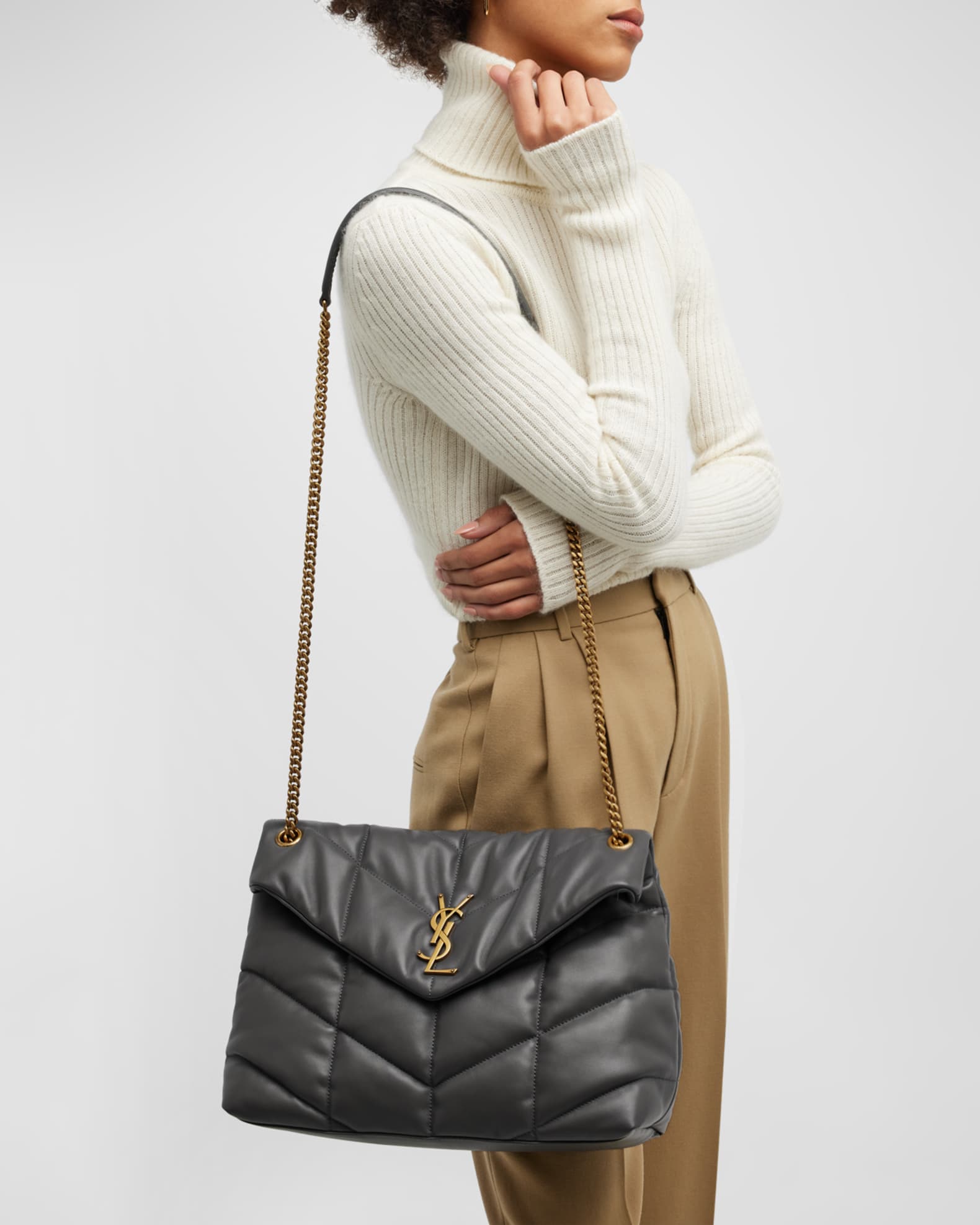 Lou Puffer Medium YSL Shoulder Bag in Quilted Leather