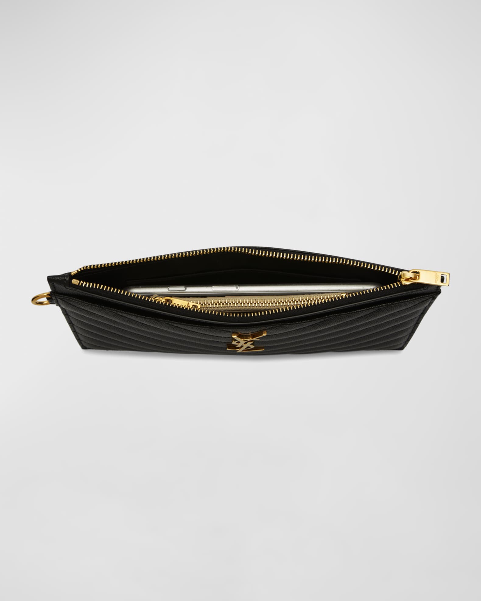 YSL Monogram Large Bill Pouch in Grained Leather