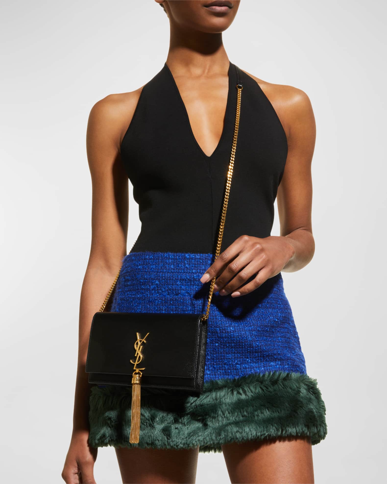 Saint Laurent Kate Tassel YSL Wallet on Chain in Grained Leather Neiman Marcus
