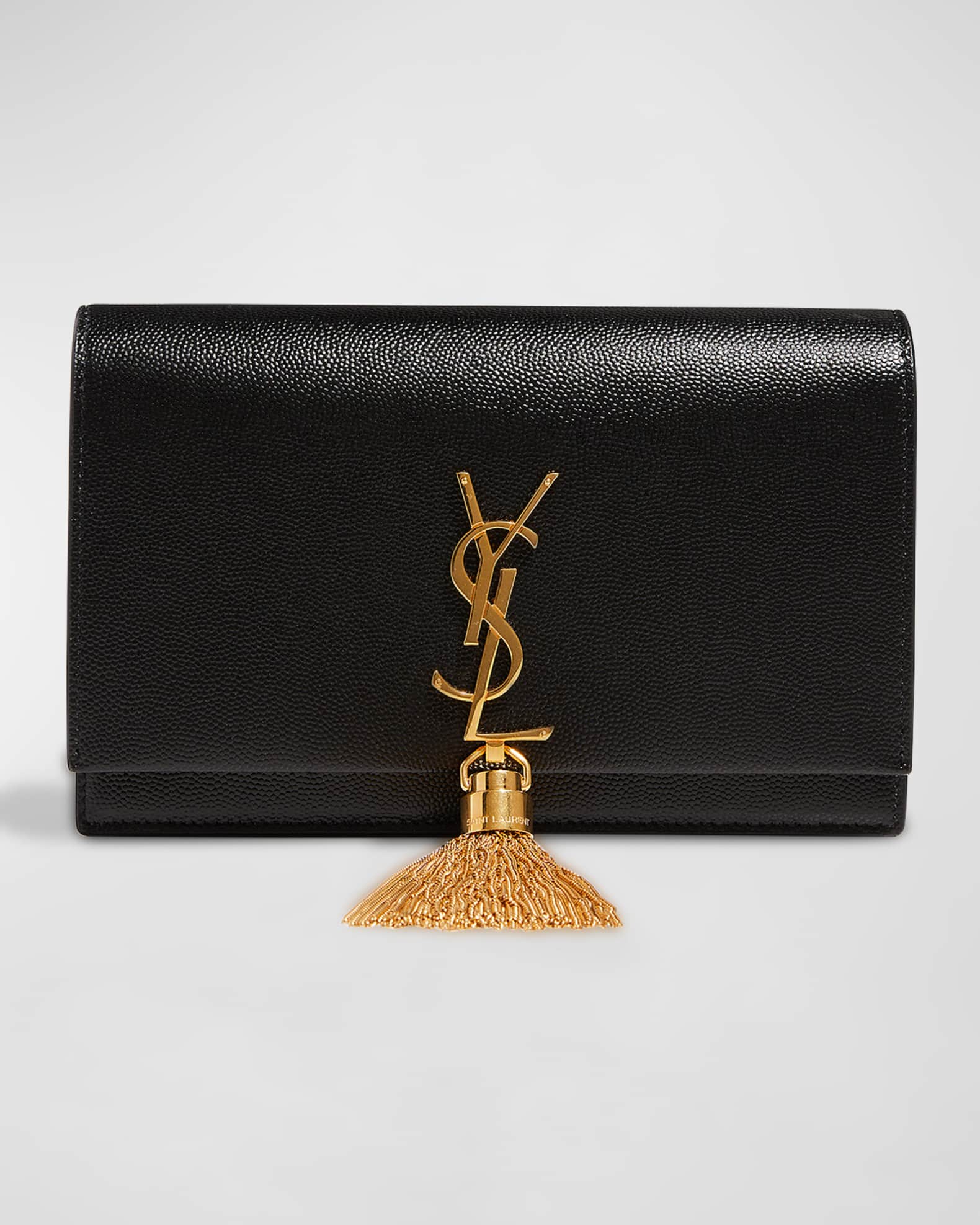Saint Laurent Kate Tassel YSL Wallet on Chain in Grained Leather Neiman Marcus
