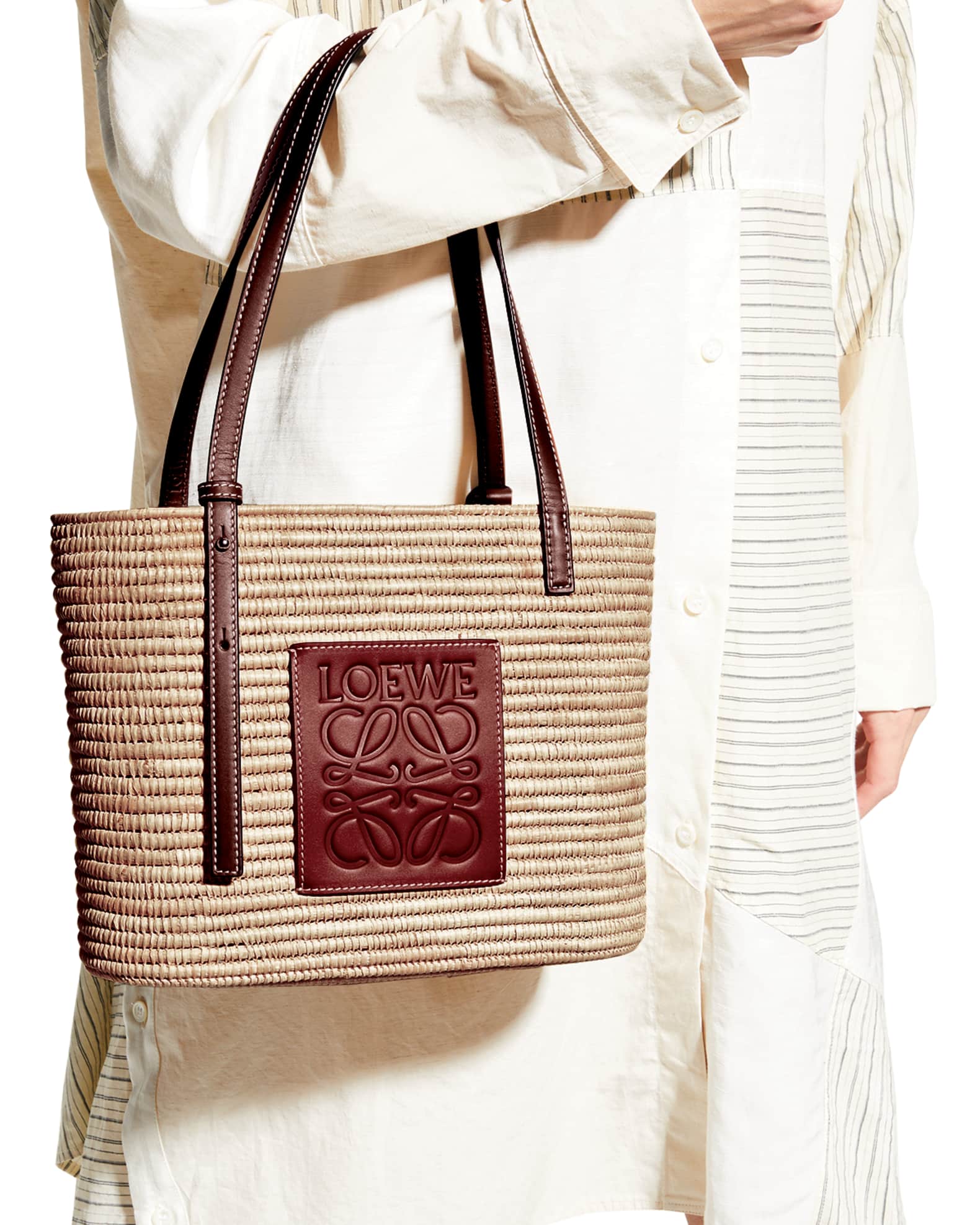 Loewe Neutral Small Square Basket Tote Bag in White