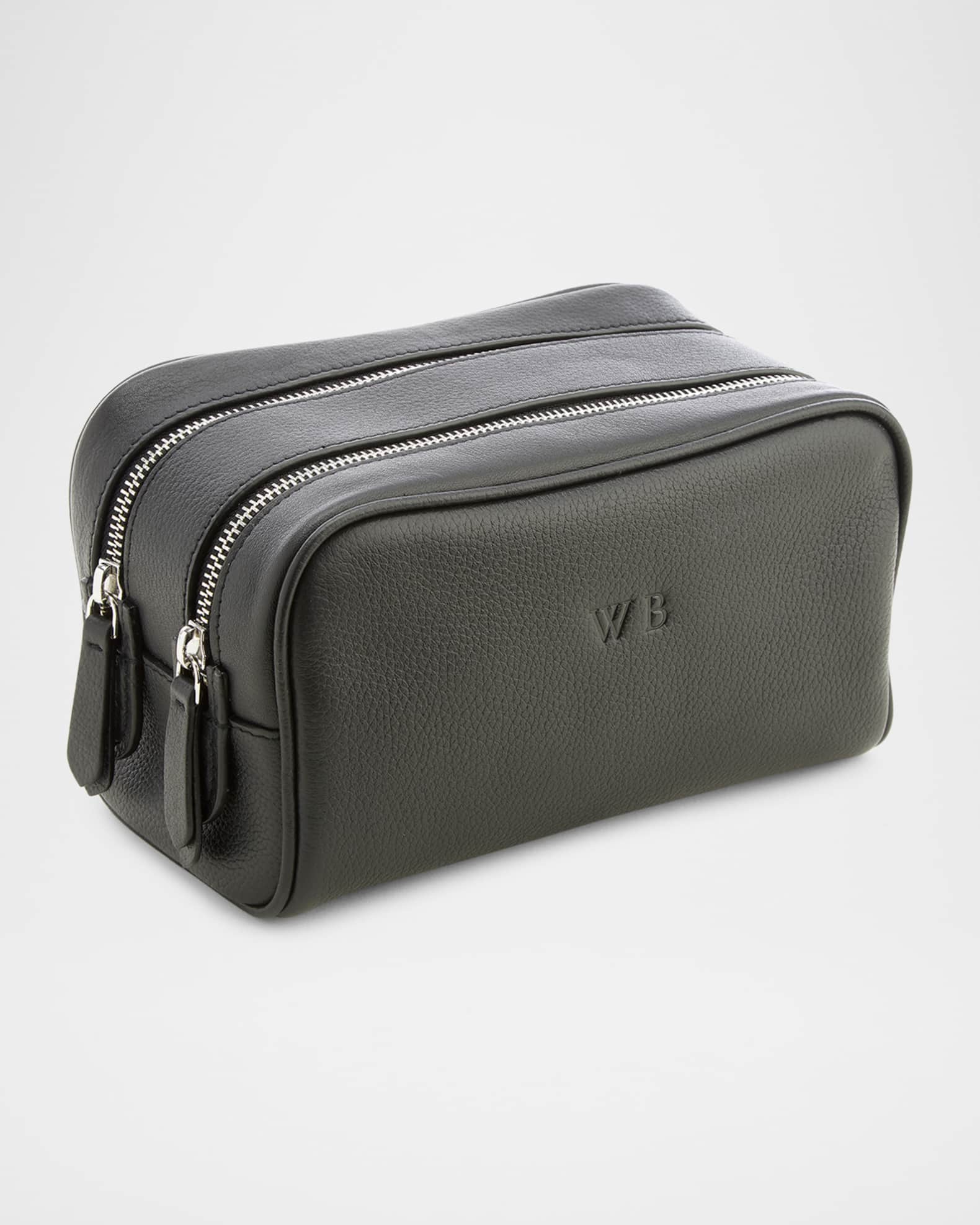 ROYCE New York Monogrammed Double Zip Leather Toiletry Bag
