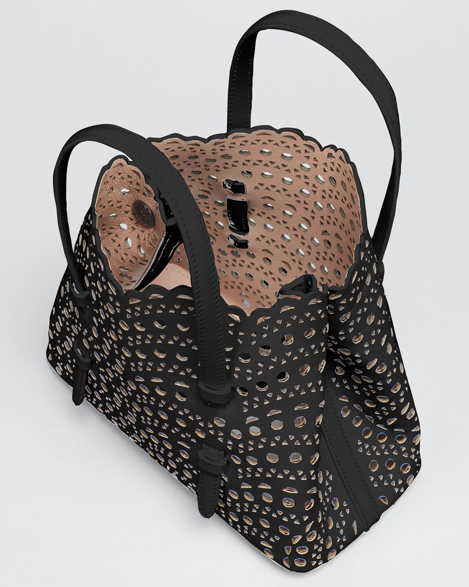 ALAIA Mina 20 Tote Bag in Vienne Wave Perforated Leather