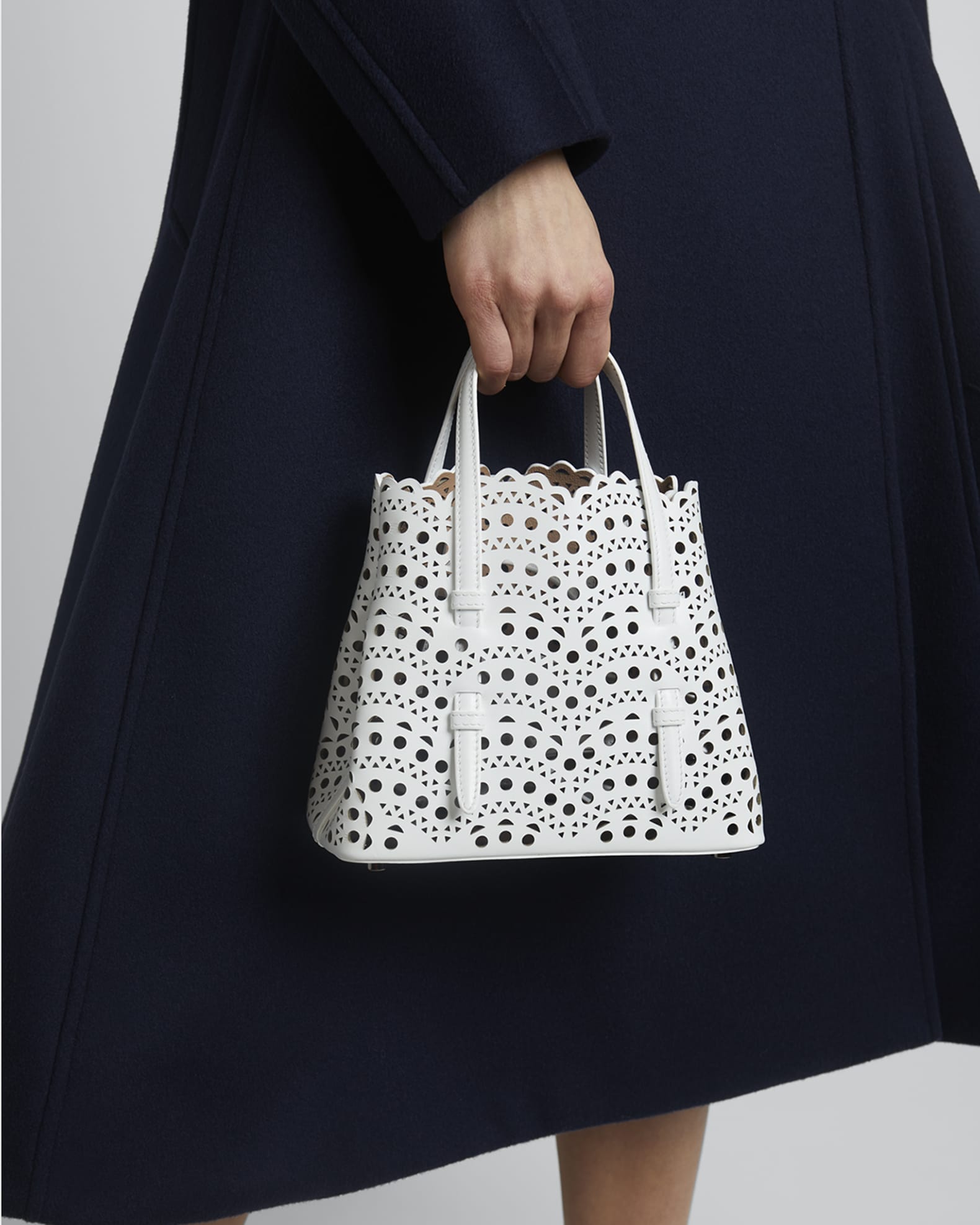 ALAIA Mina 20 Tote Bag in Vienne Wave Perforated Leather | Neiman