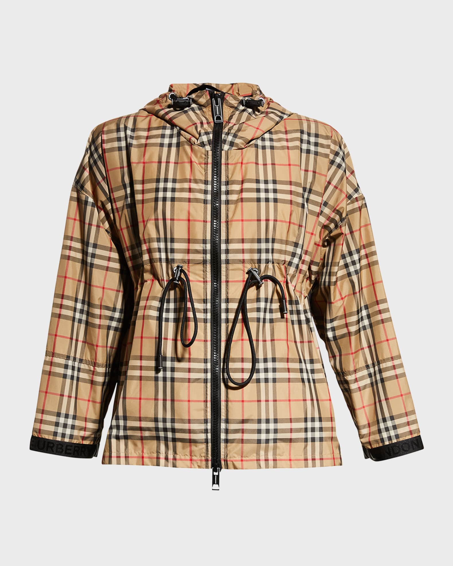 Burberry Logo Tape Vintage Check Hooded Jacket | Neiman Marcus