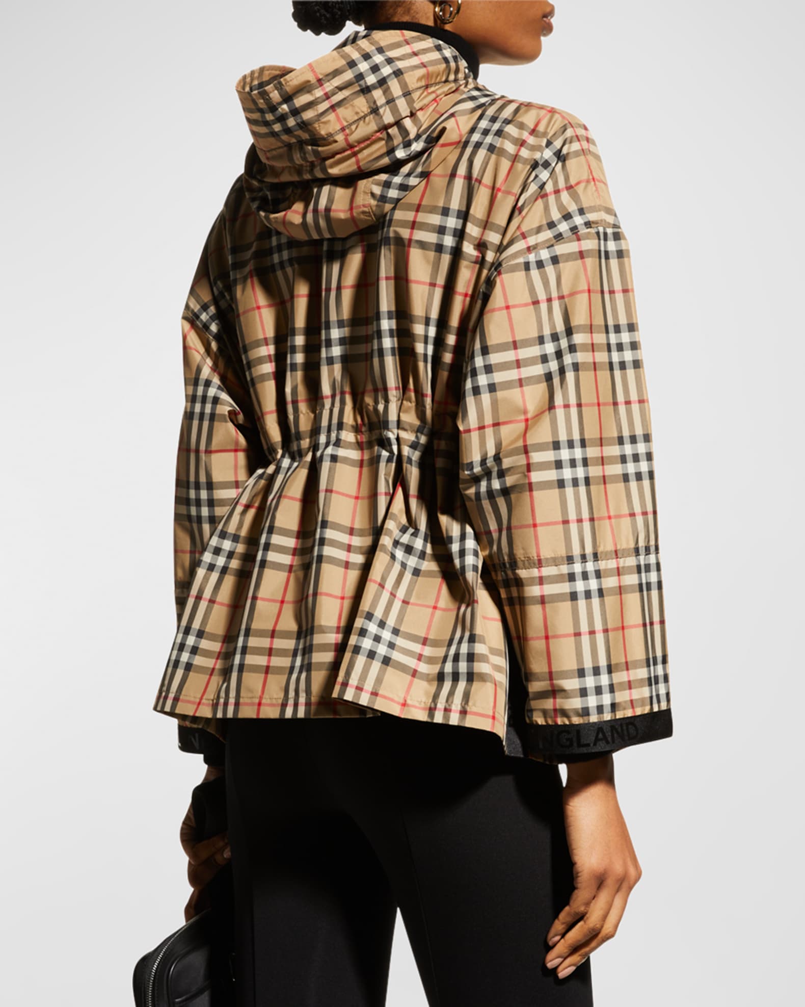 Burberry Logo Tape Vintage Check Hooded Jacket | Neiman Marcus