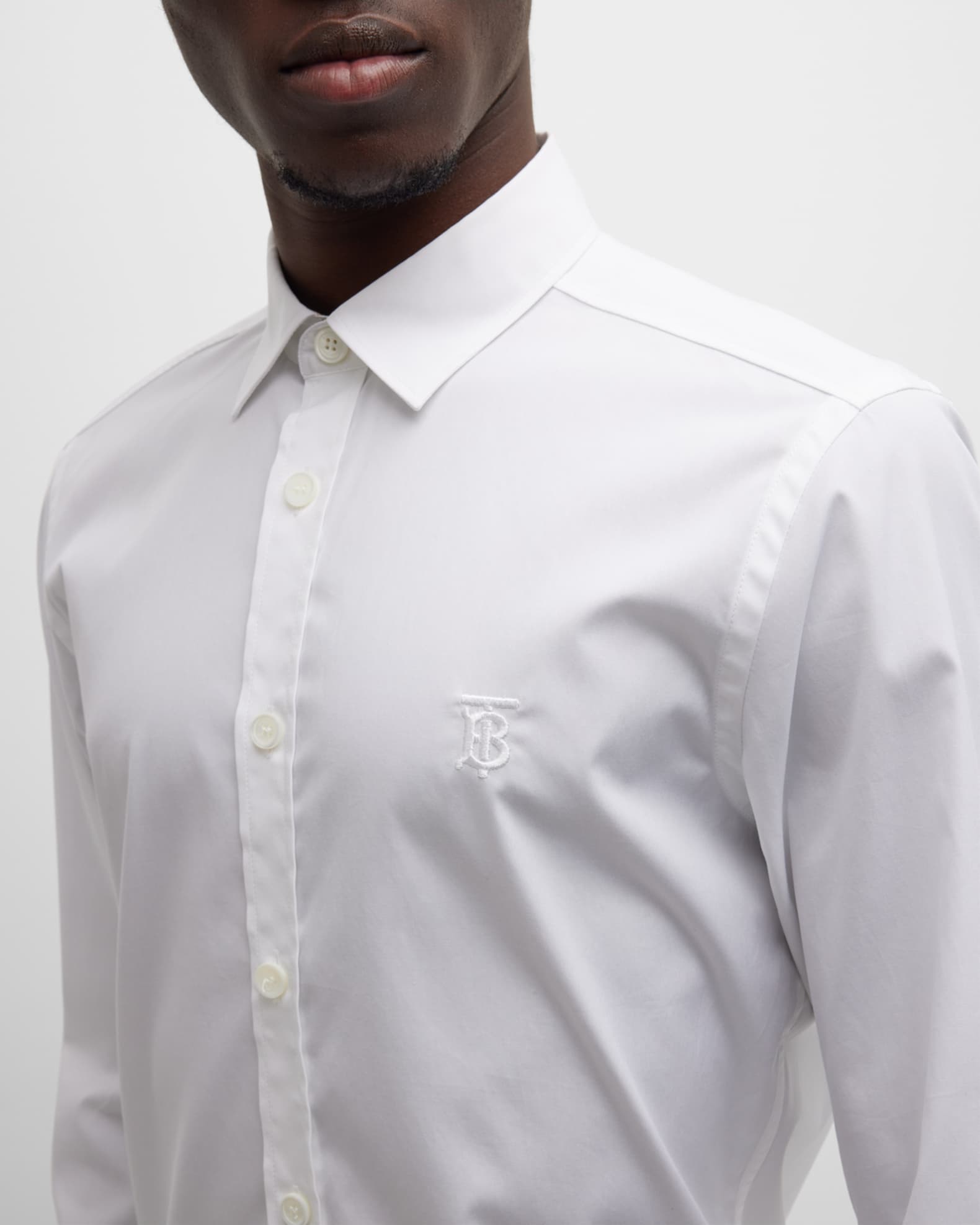 Burberry Sherwood Monogram Motif Slim Fit Stretch Poplin Button-Up Shirt