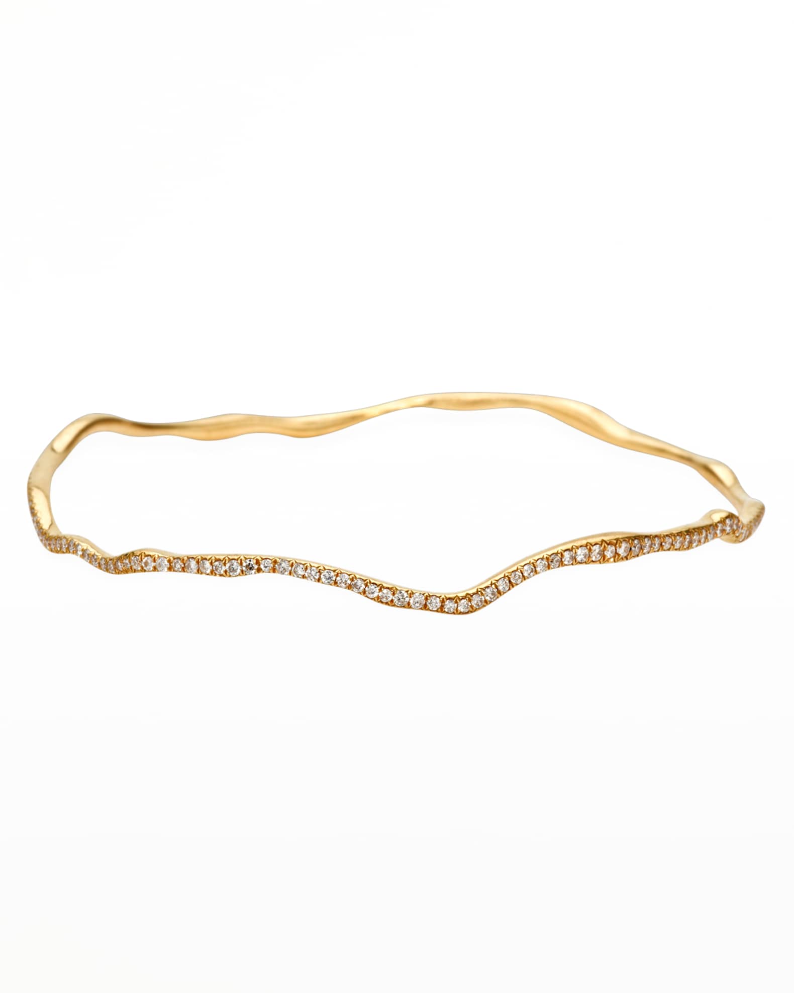 Drizzle Thin Wavy Pave Diamond Gold Bangle 0