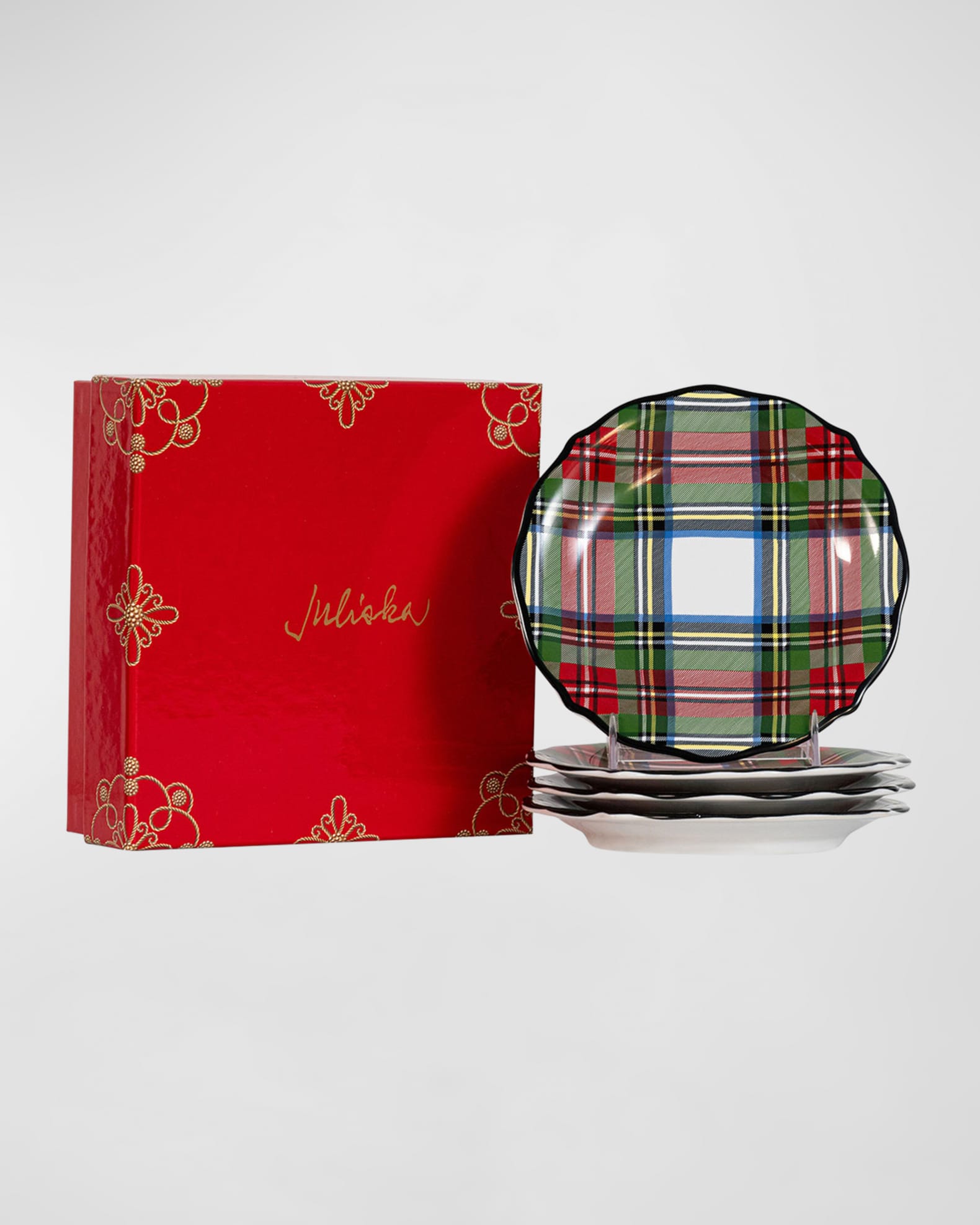Juliska Stewart Tartan Cocktail Plates, Set of 4 Neiman Marcus