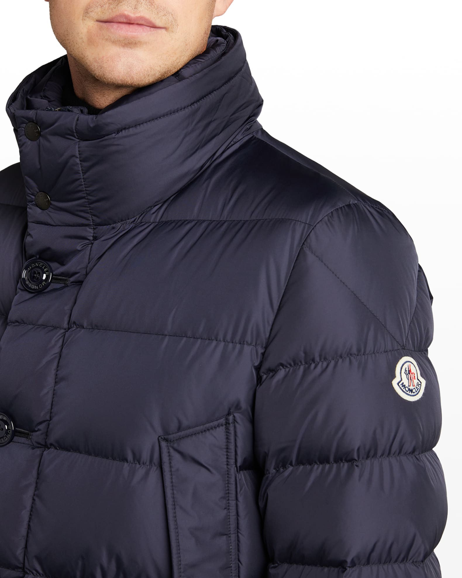 Moncler Men's Cluny Quilted Puffer Jacket w/ Fur Trim | Neiman Marcus