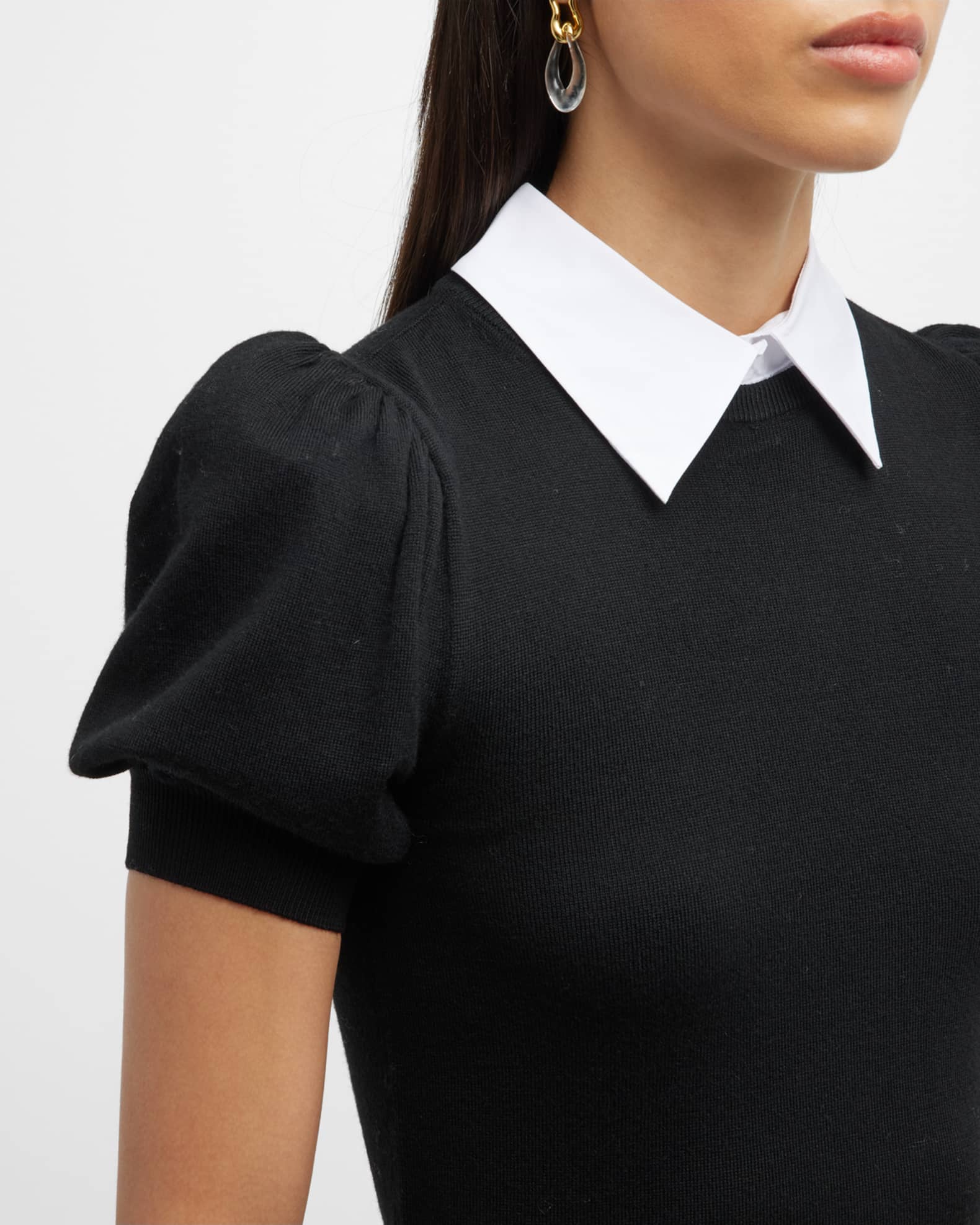 Alice + Olivia Chase Puff-Sleeve Sweater w/ Detachable Collar | Neiman ...
