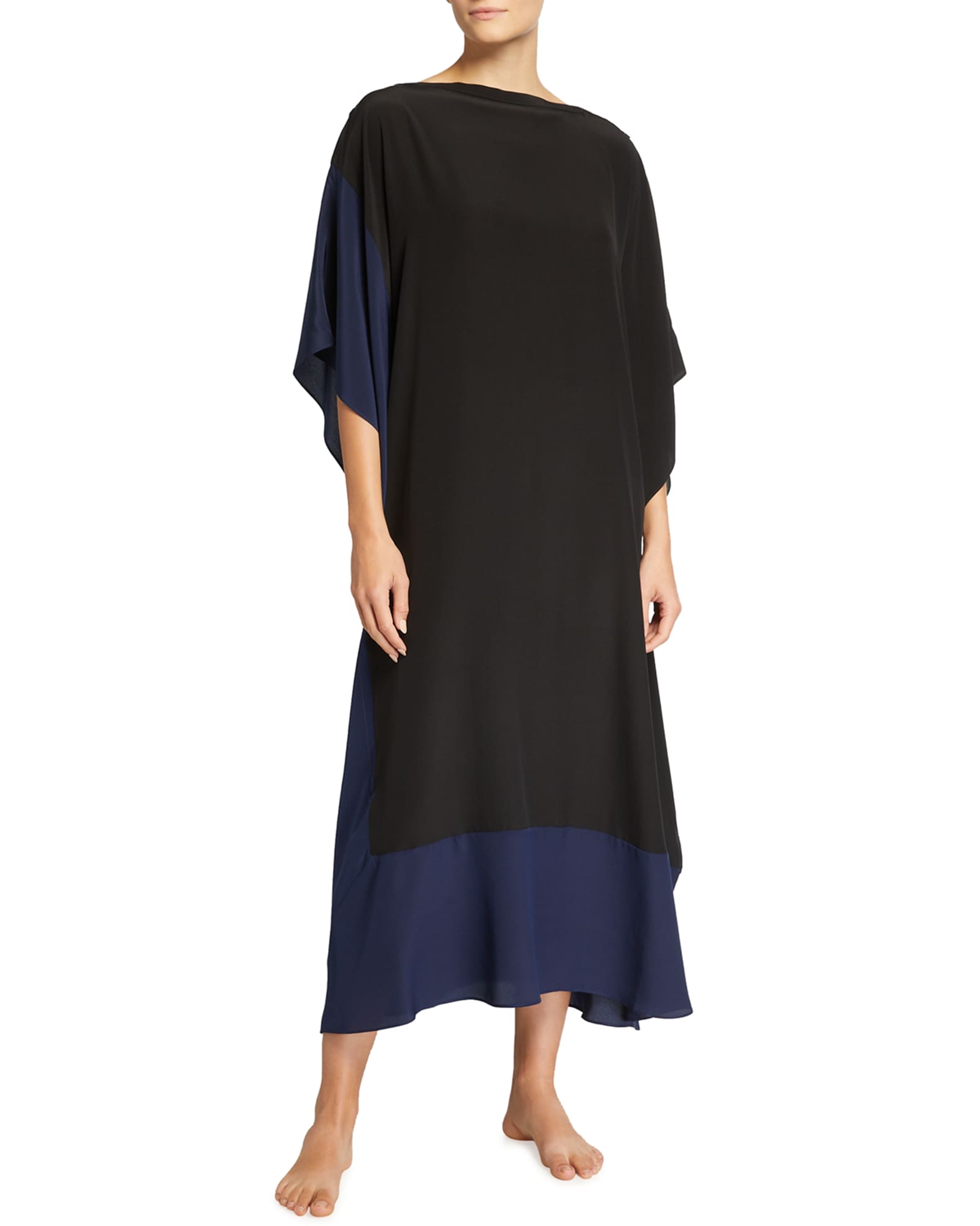Washed Poly Silk Boat Neck Caftan Top