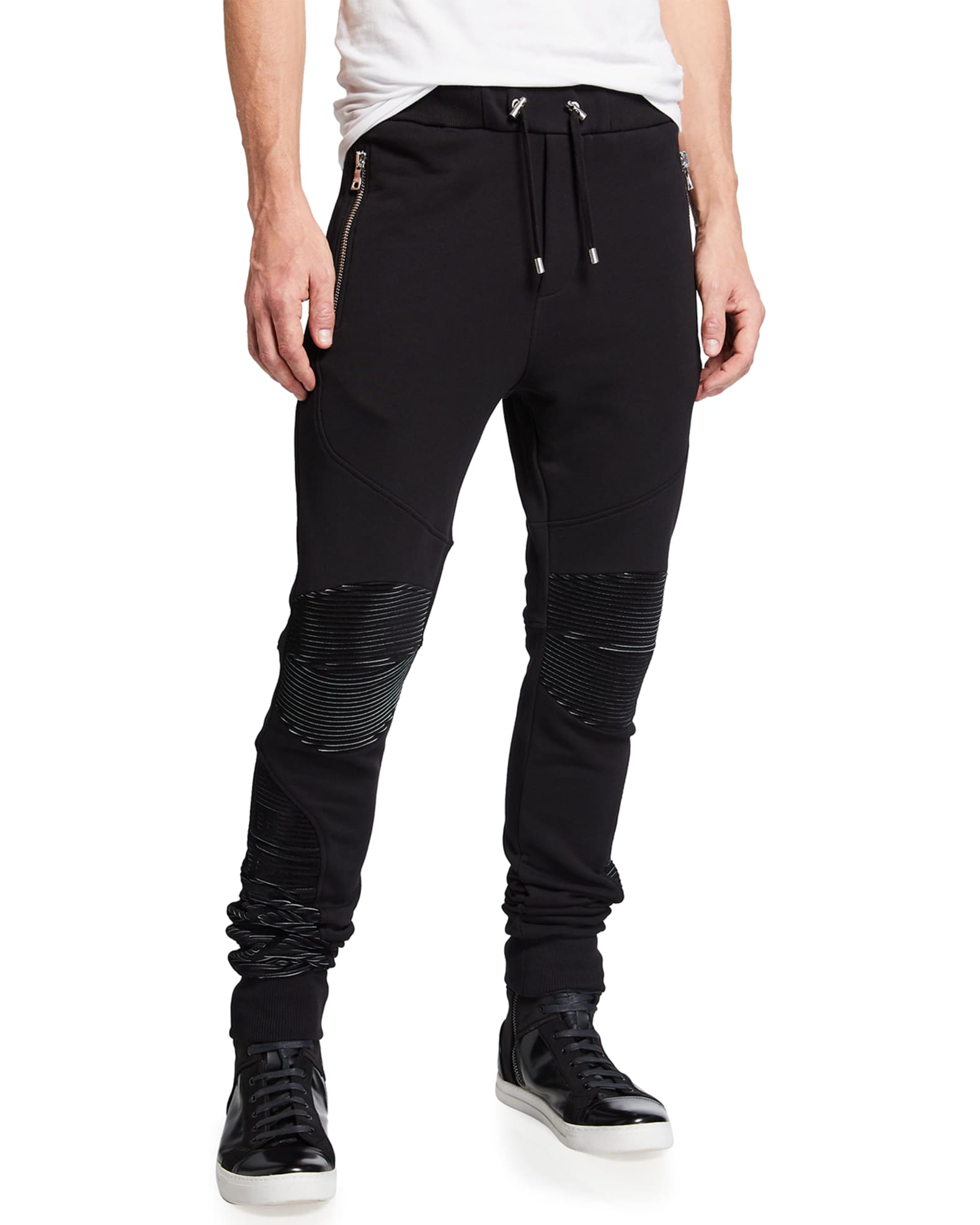 Balmain Men's Ribbed 3D-Logo Sweatpants | Neiman Marcus