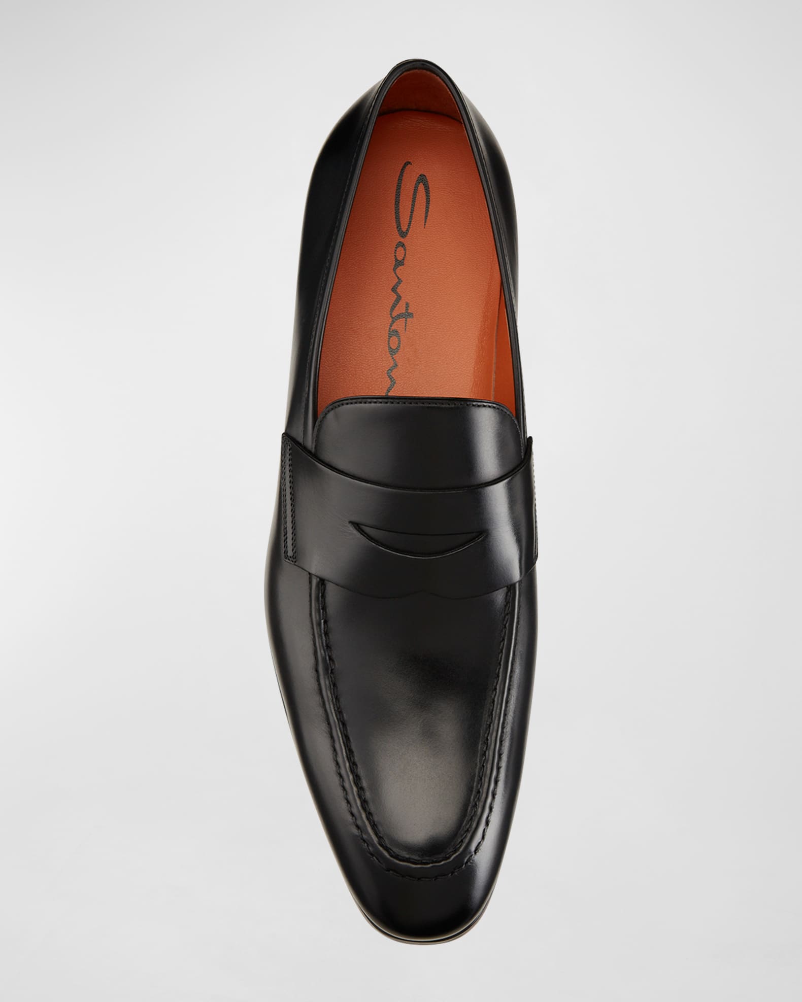 Santoni Men's Leather Penny Loafers, Black | Neiman Marcus