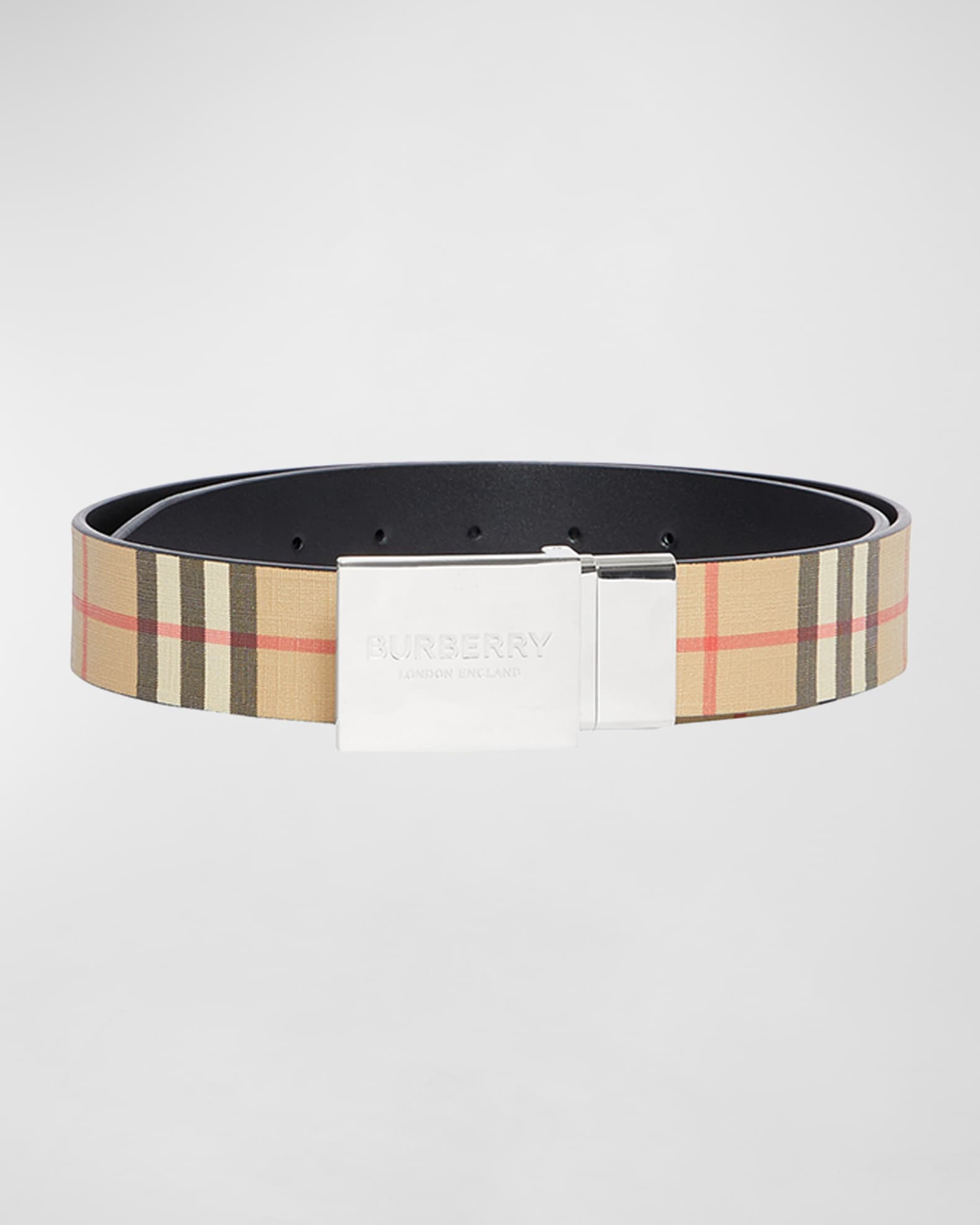 Burberry Belt With Vintage Check Print And Embossed Logo In Faux Leather in  White for Men