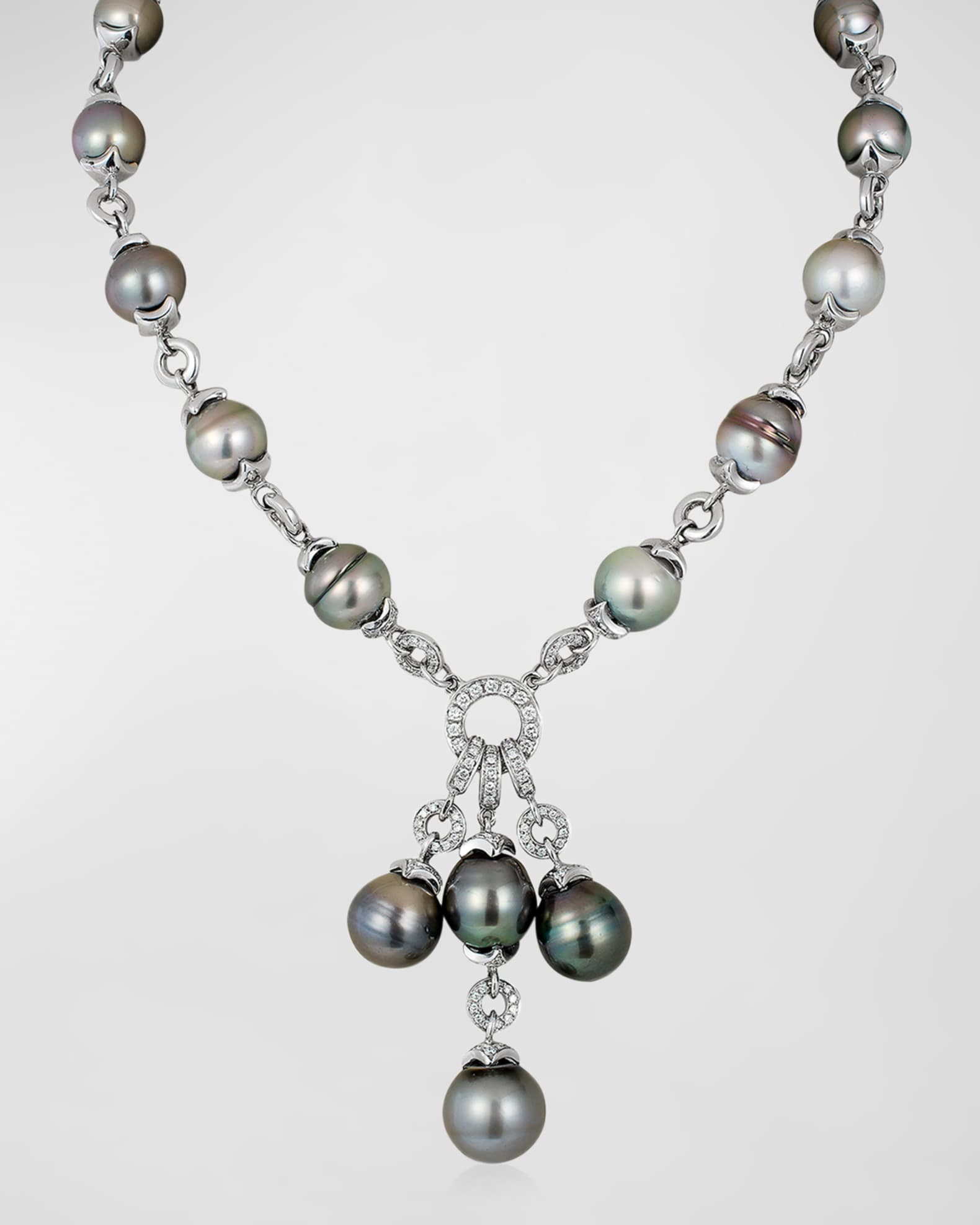 Andreoli 18K White Gold Tahitian Pearl Necklace with Diamonds Neiman Marcus