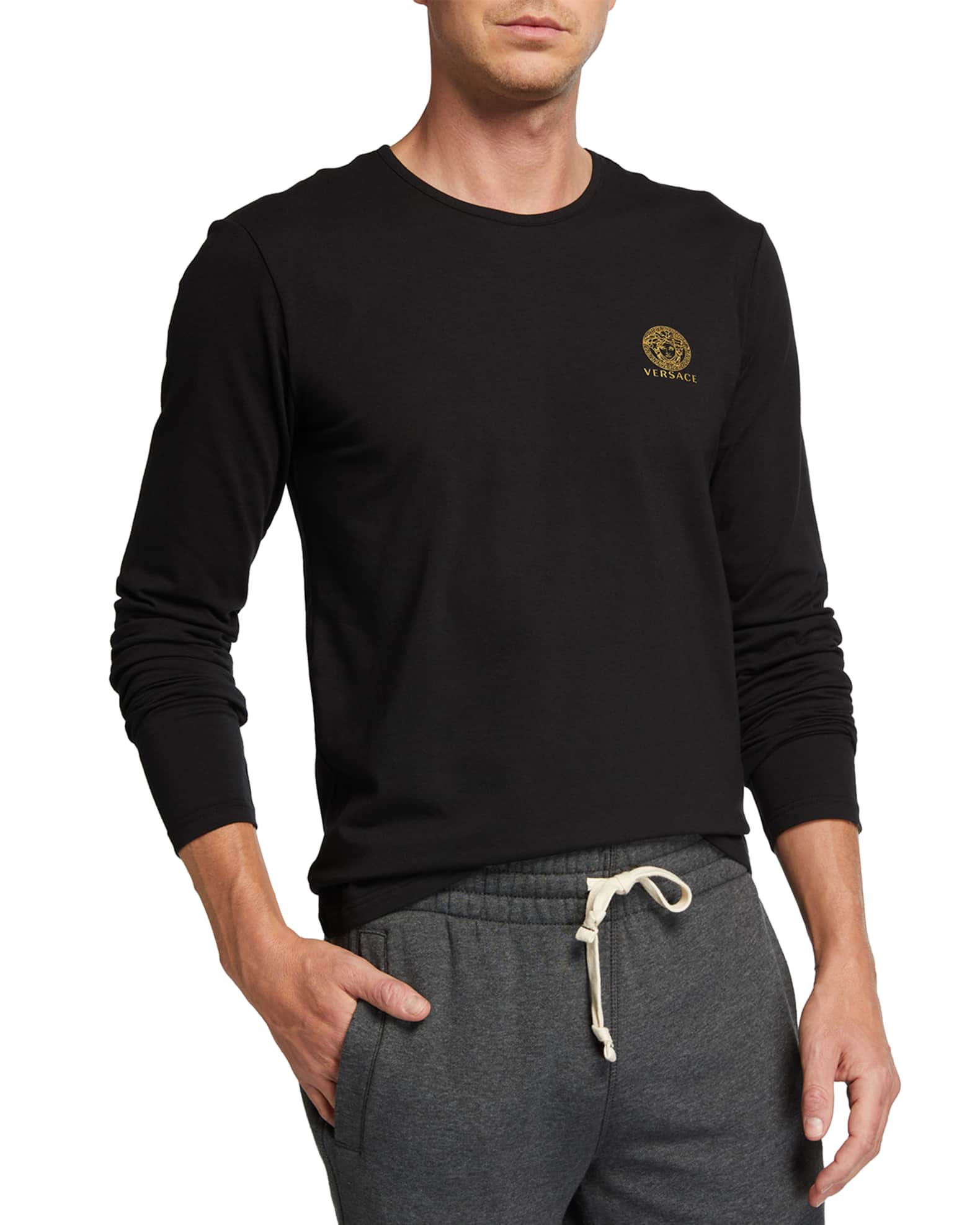 VERSACE メデューサ ビッグロゴ ロンT 長袖Tシャツ 2514 Versace Men's Medusa Logo Long-Sleeve T-Shirt | Neiman Marcus