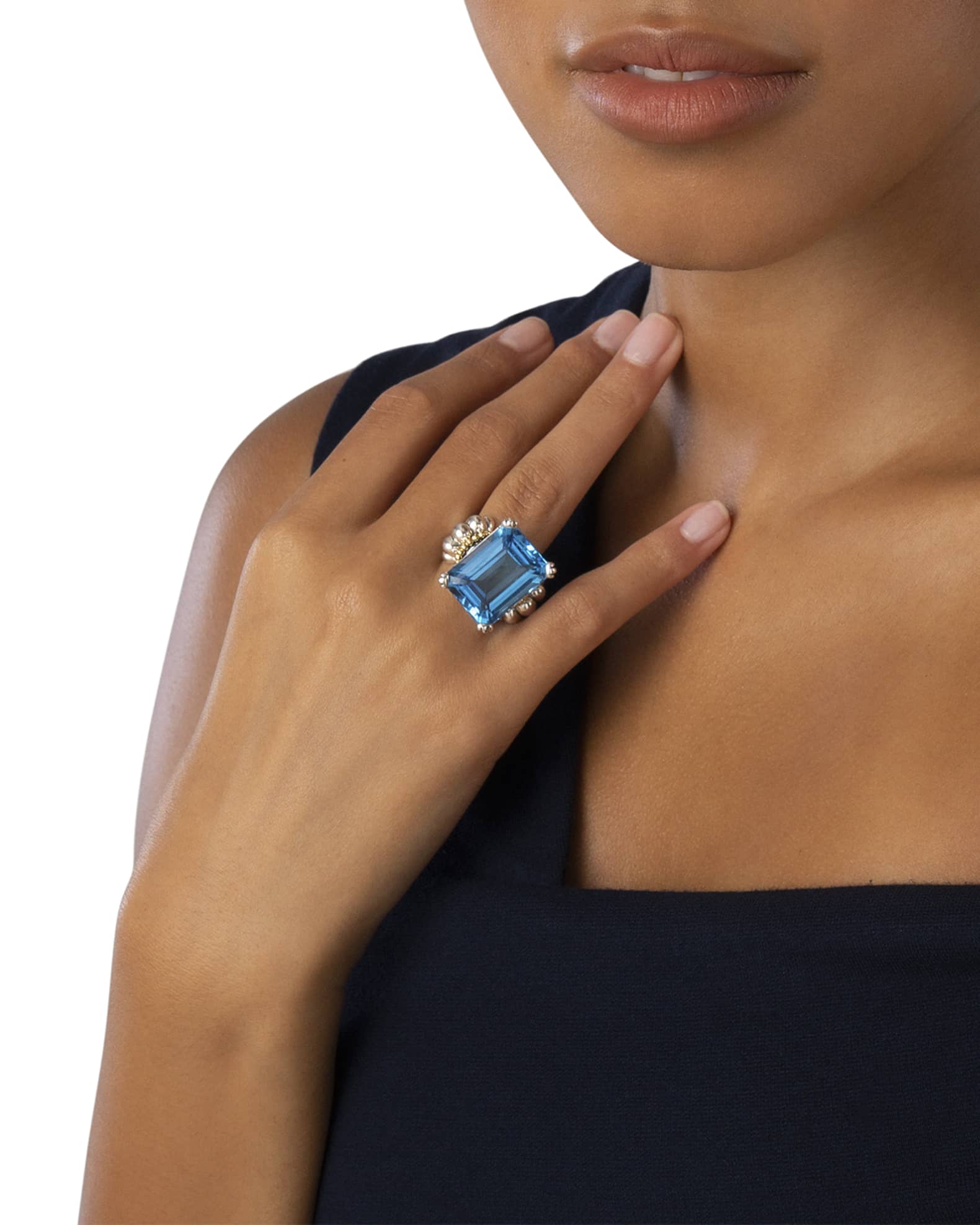 Glacier 20x15mm Blue Topaz Two Tone Ring