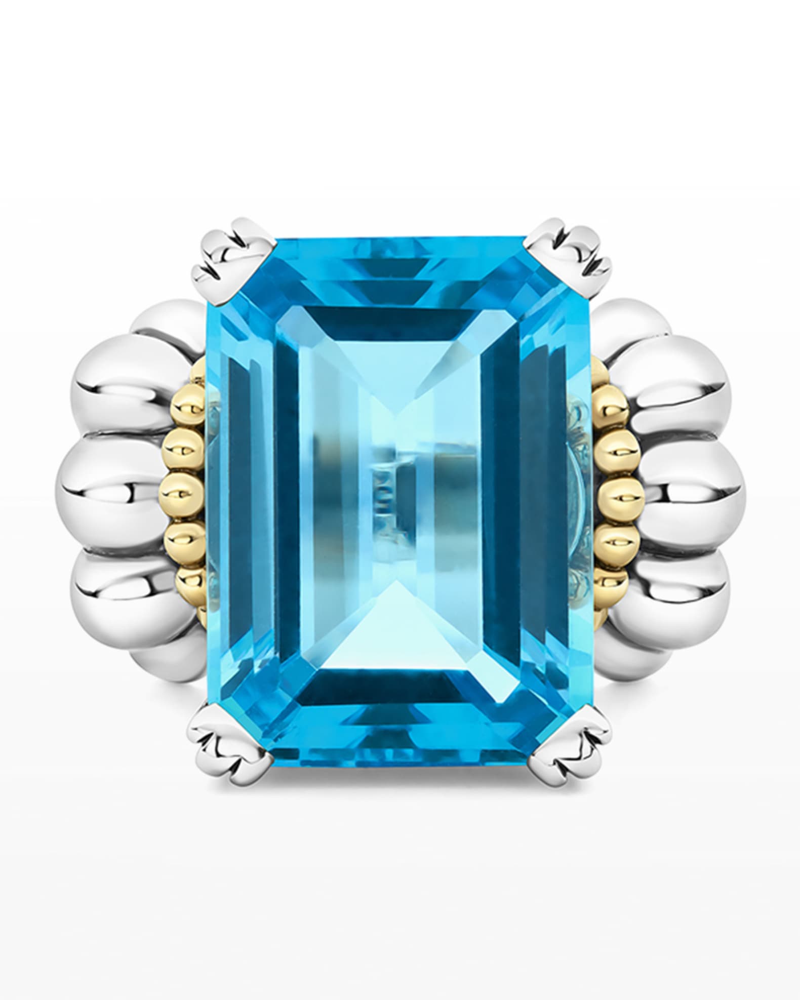 LAGOS Glacier 20x15mm Blue Topaz Two Tone Ring Neiman Marcus