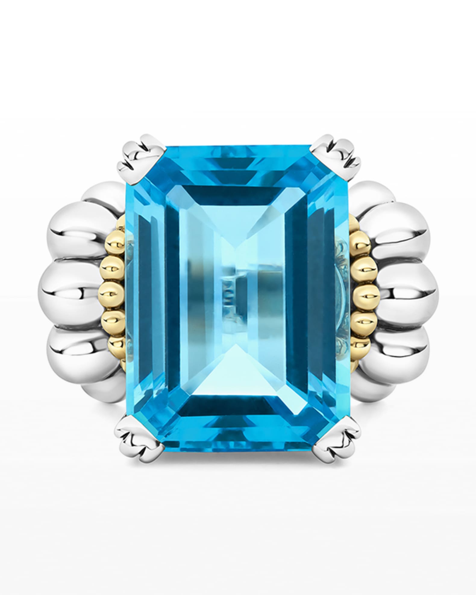 LAGOS Glacier 20x15mm Blue Topaz Two-Tone Ring