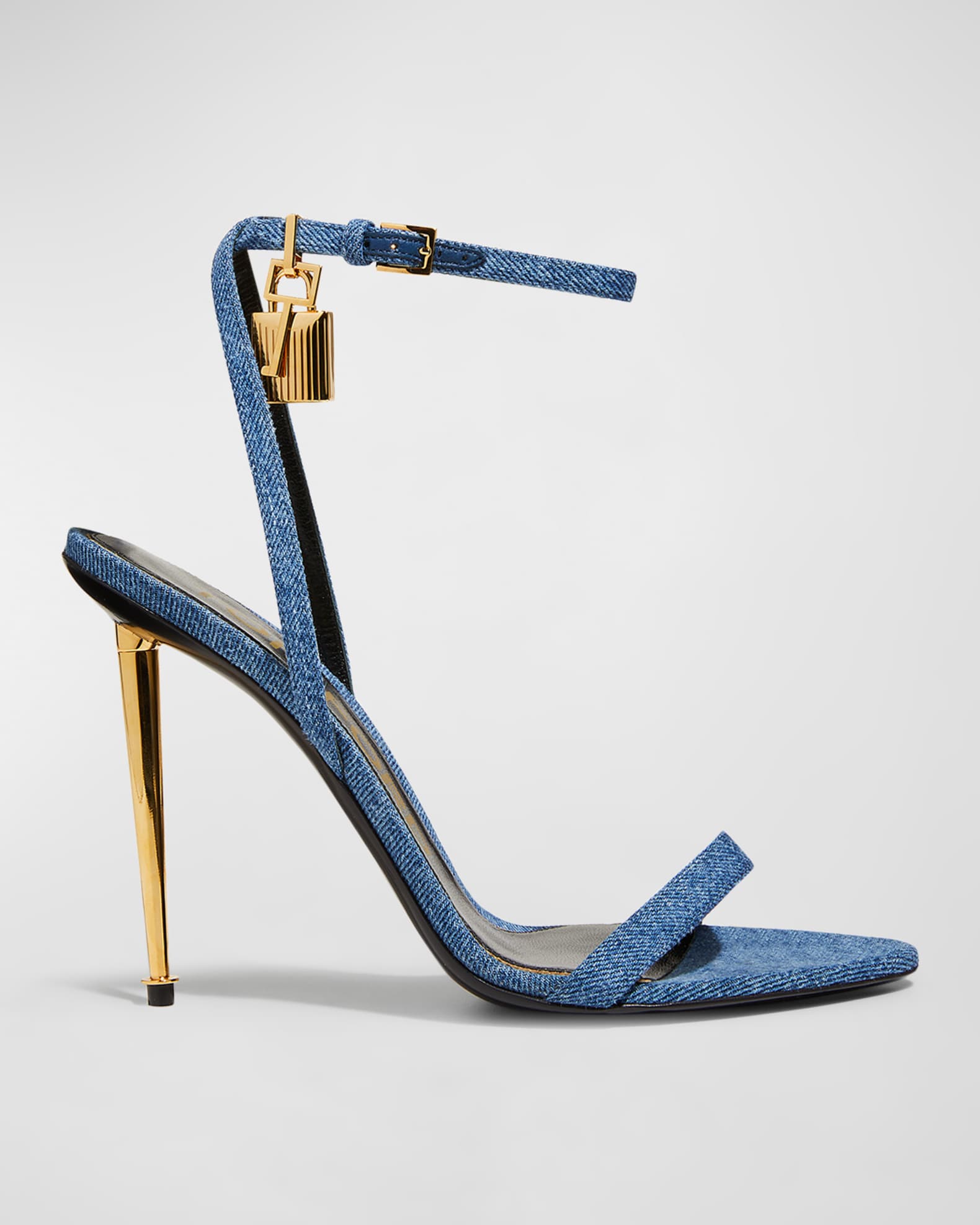 TOM FORD Denim Lock & Key Stiletto Sandals | Neiman Marcus