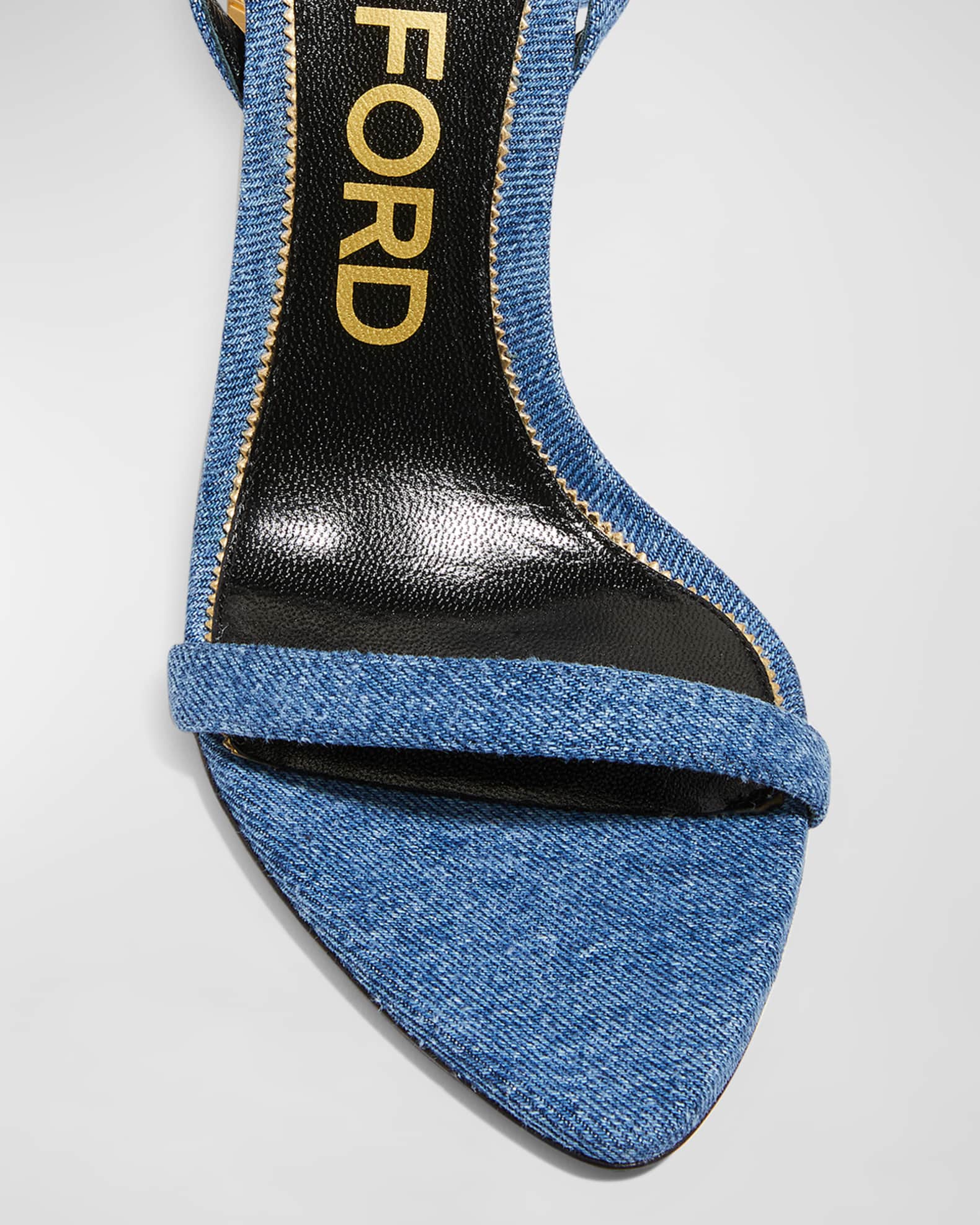 TOM FORD Denim Lock & Key Stiletto Sandals | Neiman Marcus