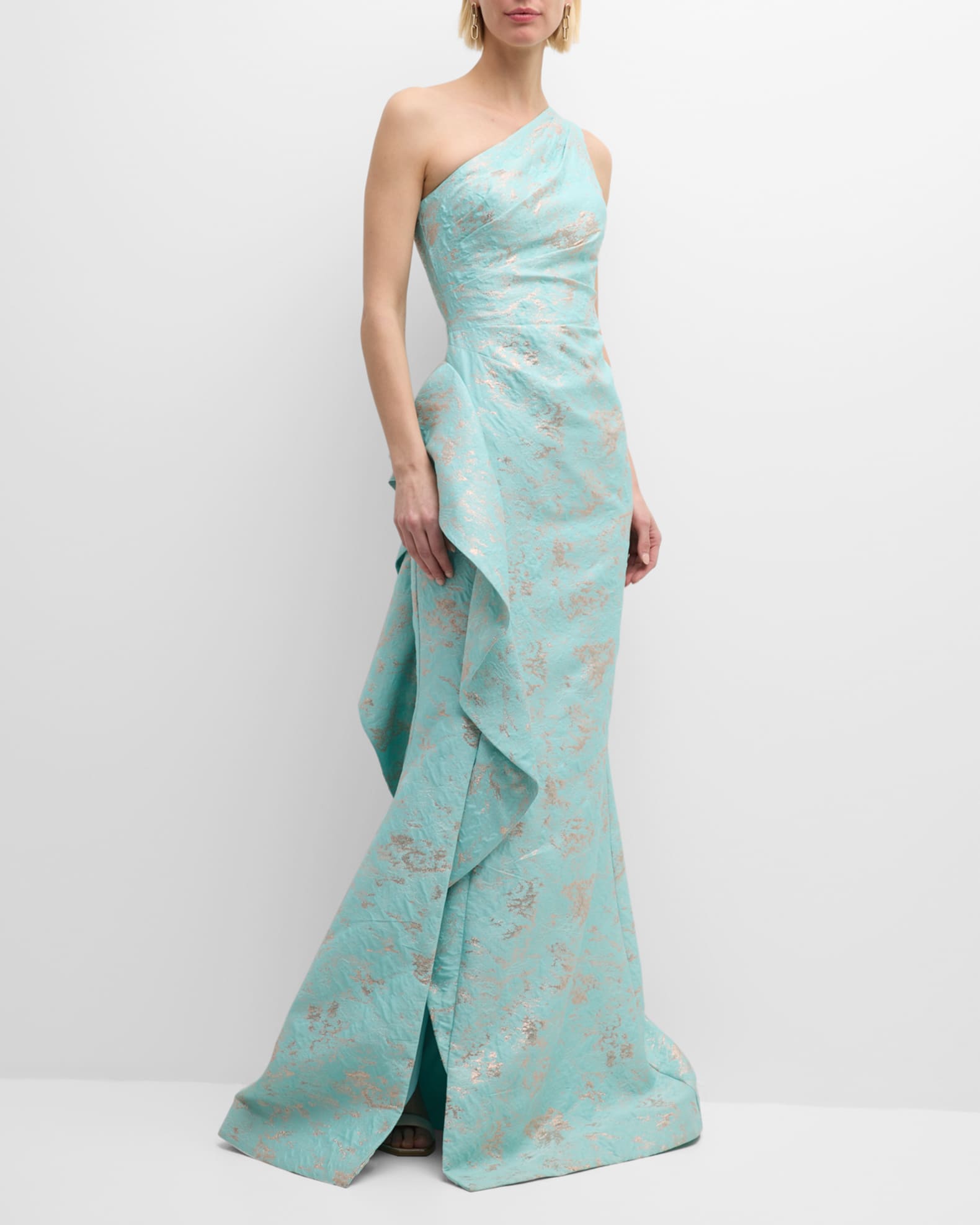 Rickie Freeman for Teri Jon Metallic Jacquard One-Shoulder