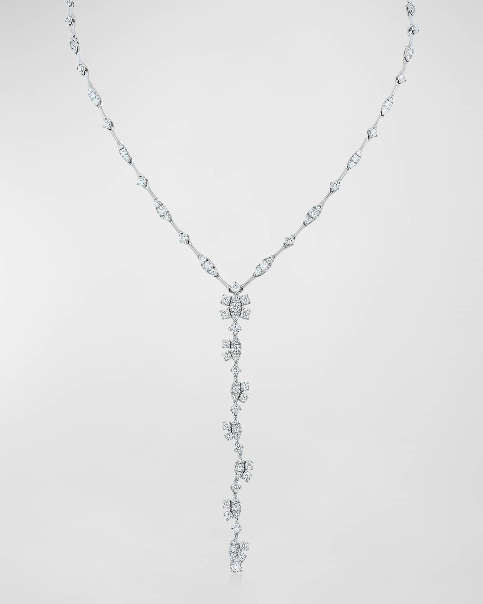 18K White Gold Diamond Y Necklace 0