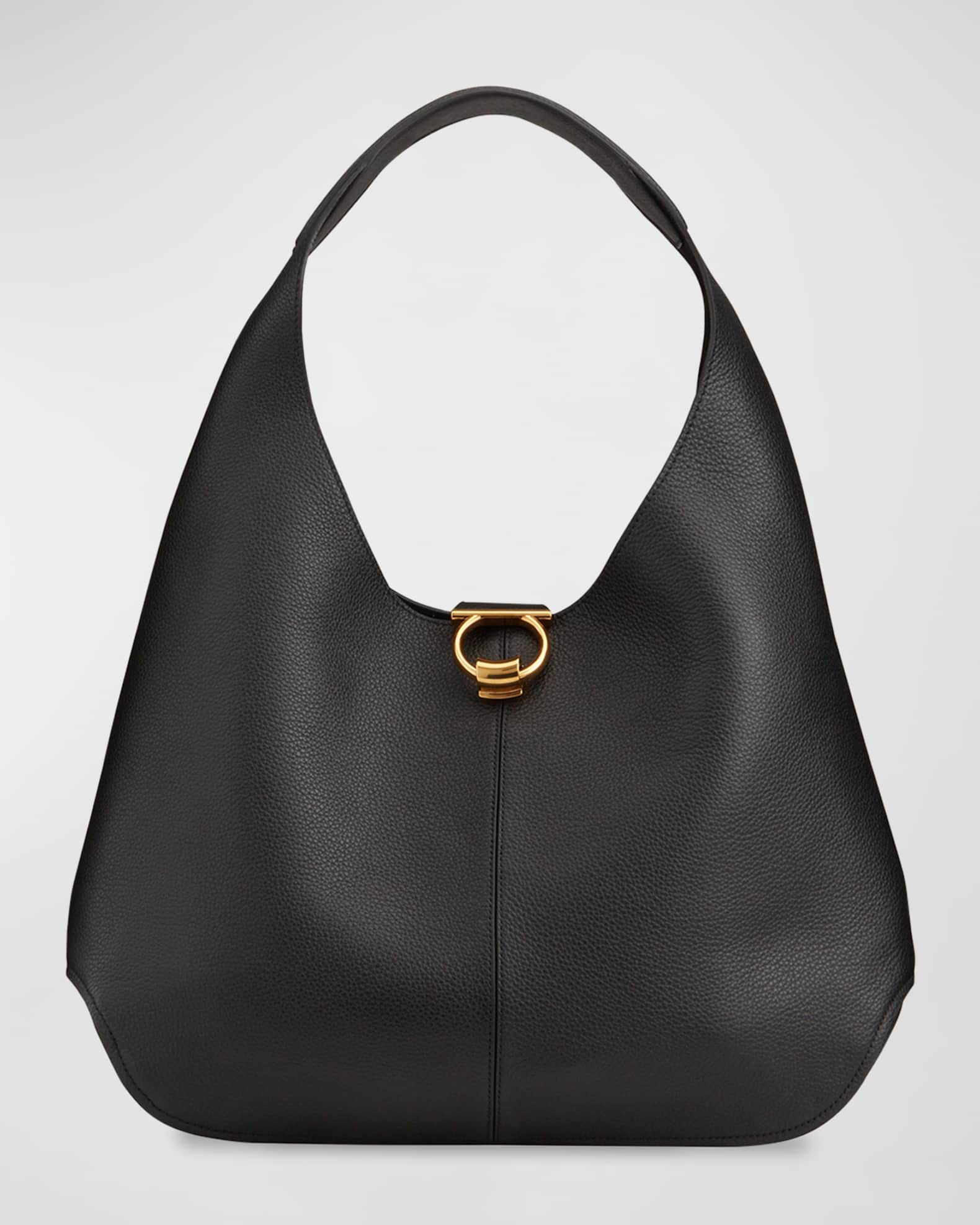 Ferragamo Margot Gancio Pebbled Leather Hobo Bag | Neiman Marcus