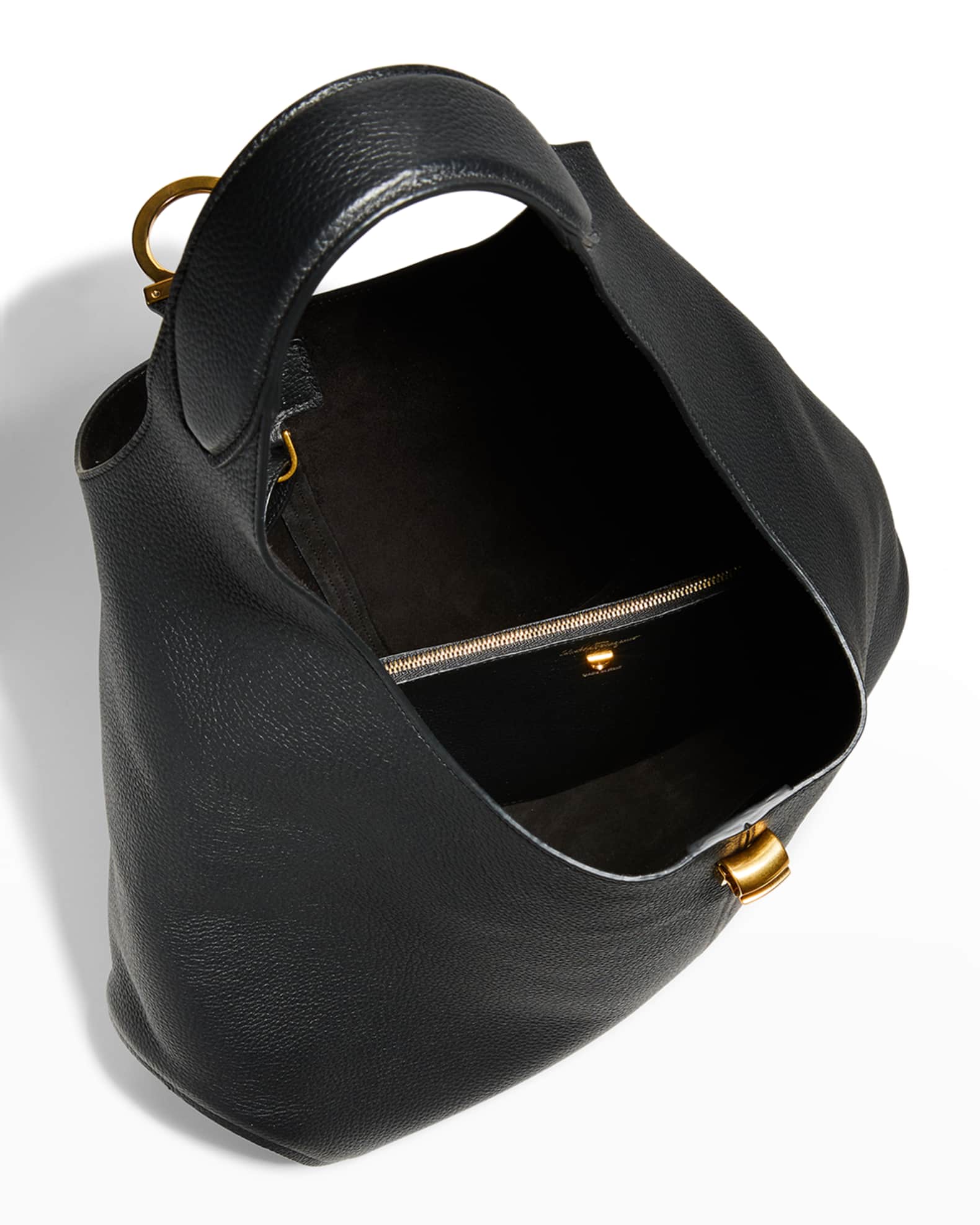 Salvatore Ferragamo Margot Gancio Pebbled Leather Hobo Bag Neiman Marcus