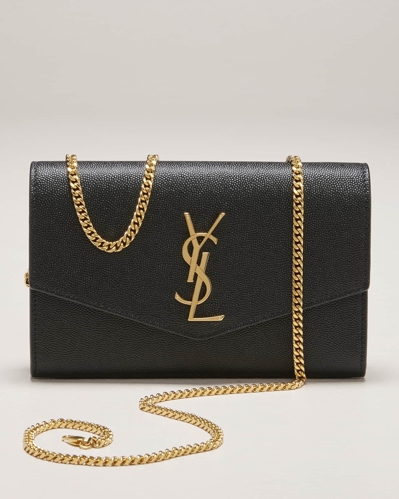 Saint Laurent Uptown YSL Wallet on Chain in Grained Leather Neiman Marcus