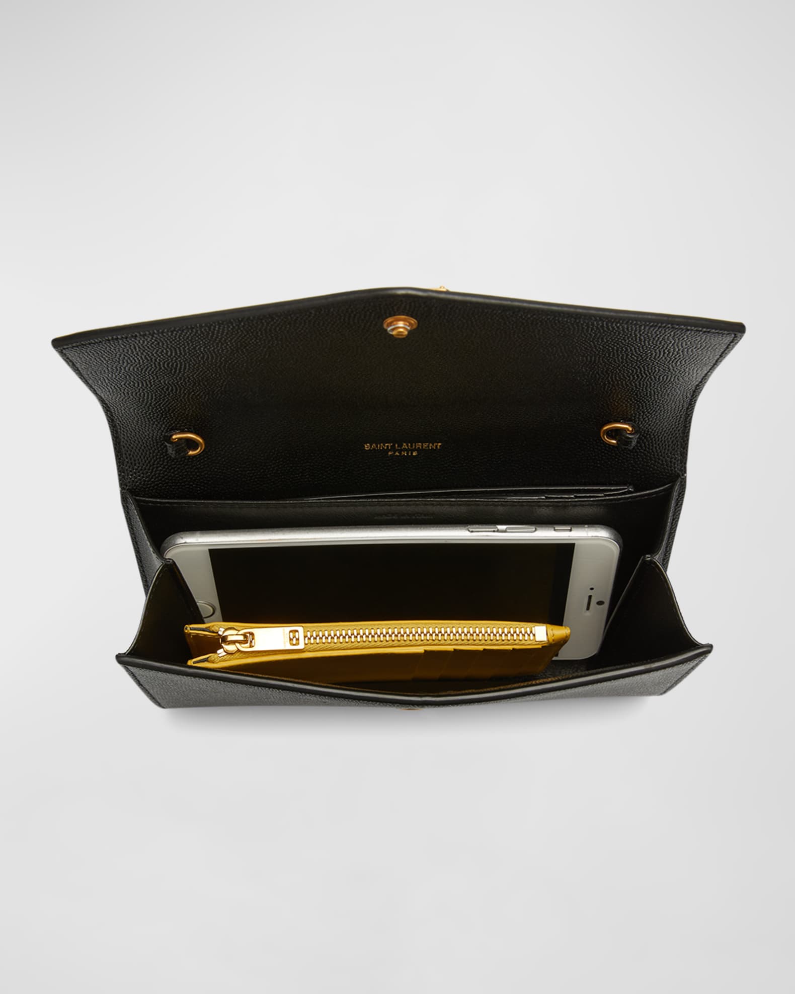 Saint Laurent Uptown YSL Wallet on Chain in Grained Leather