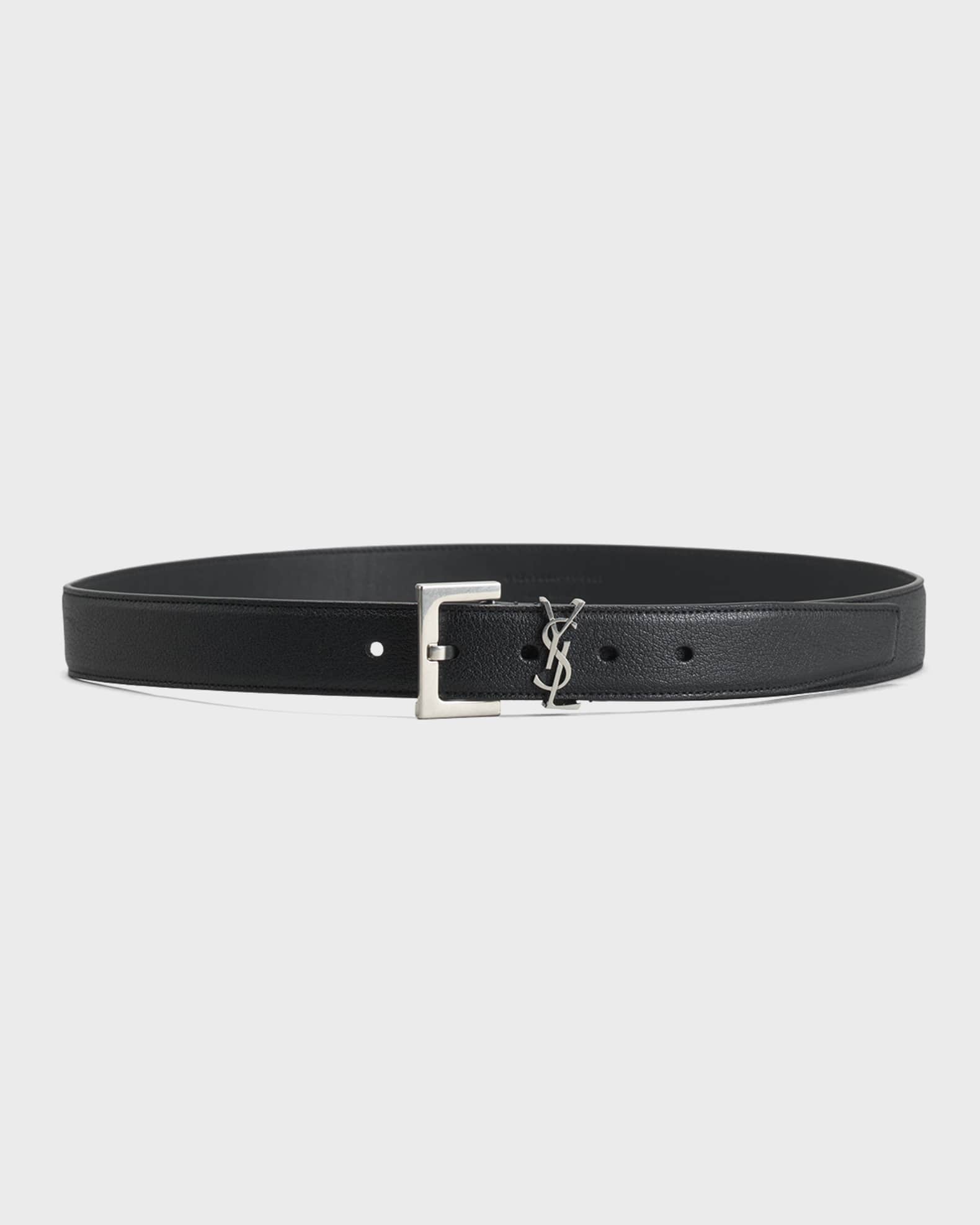 Saint Laurent Ysl Monogram Leather Belt In Crema Soft
