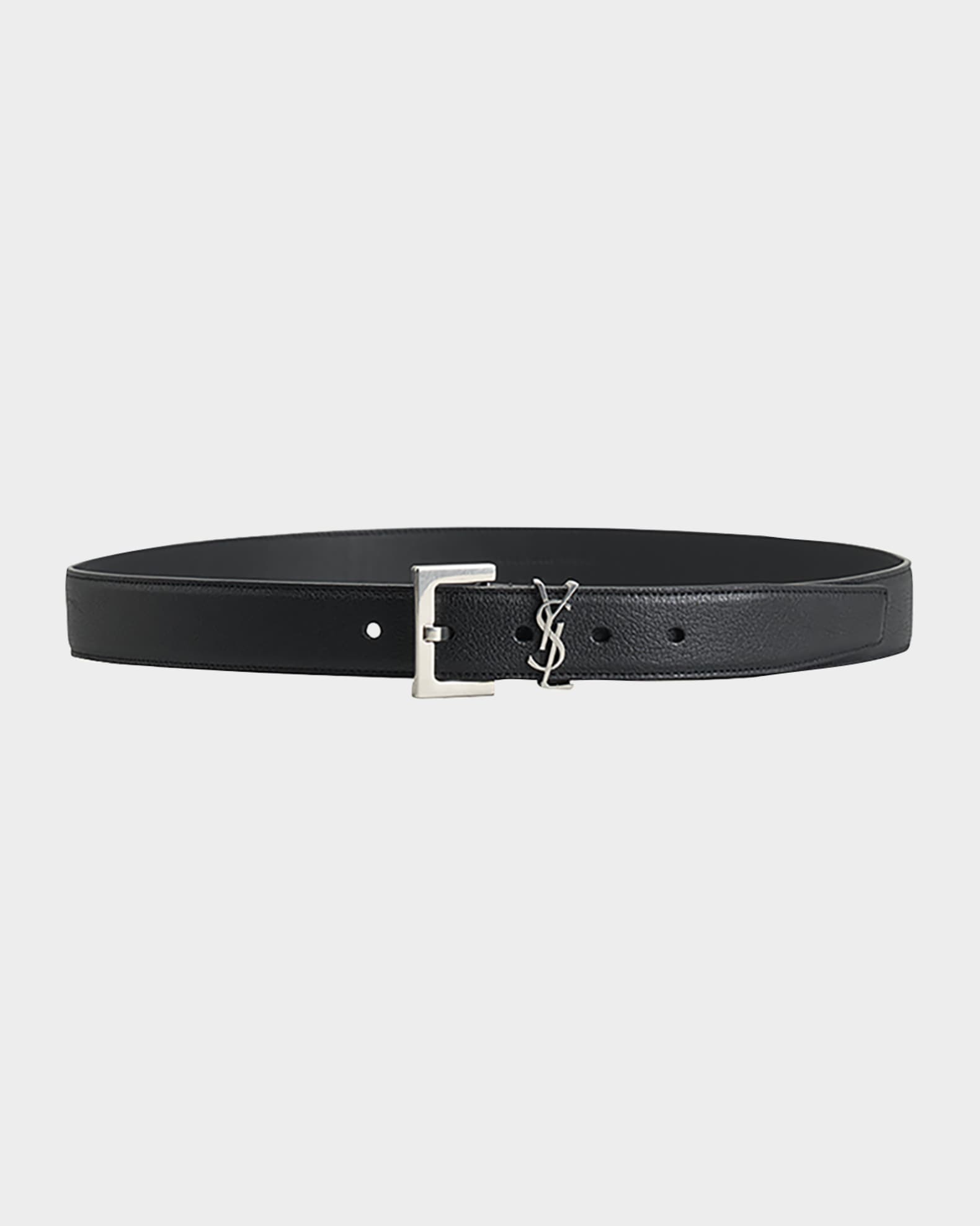 Saint Laurent Paris Black Mesh and Leather YSL Logo Buckle Belt